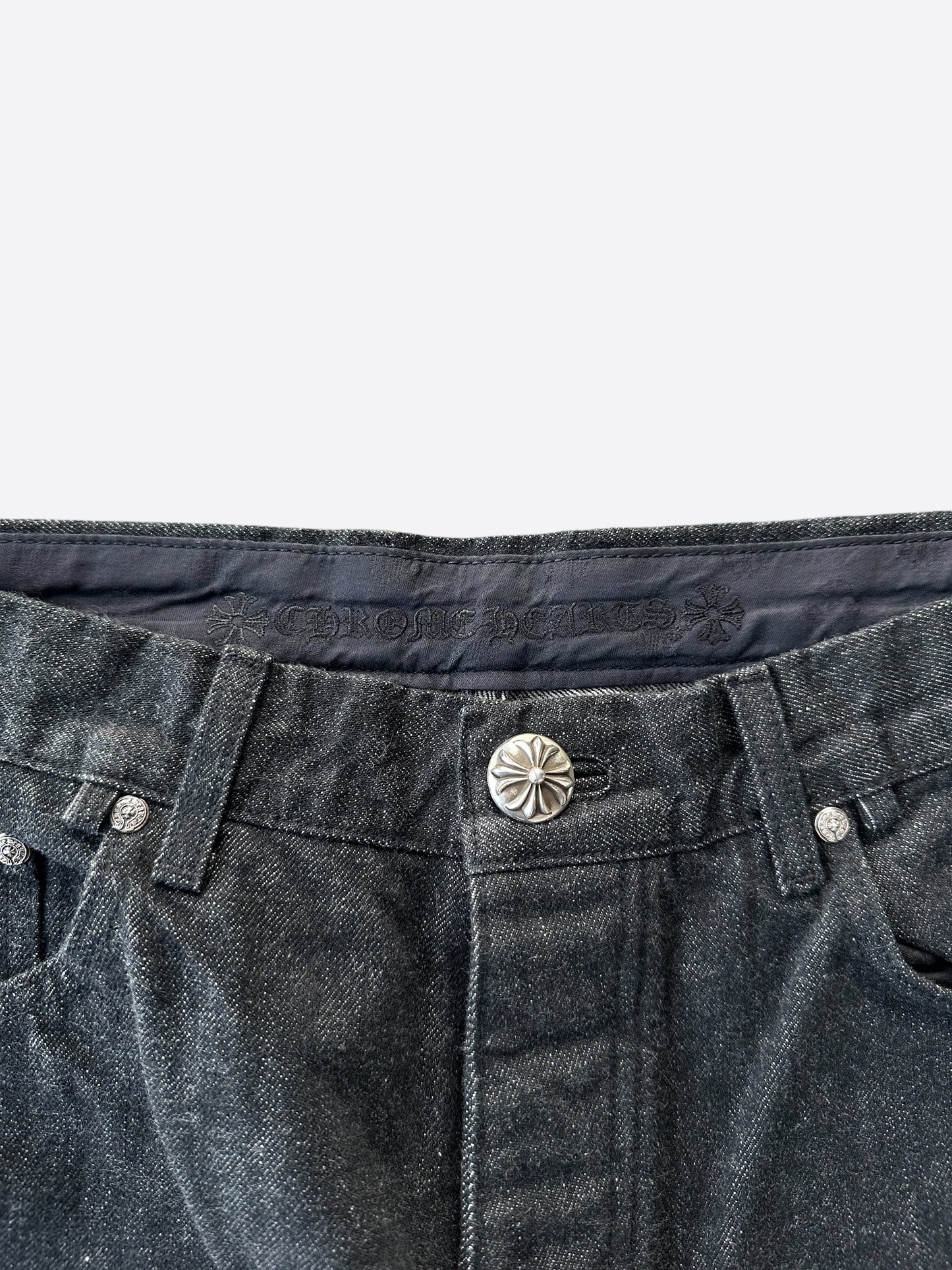 Chrome Hearts Grey & Black Star Patch Fleur Knee Jeans