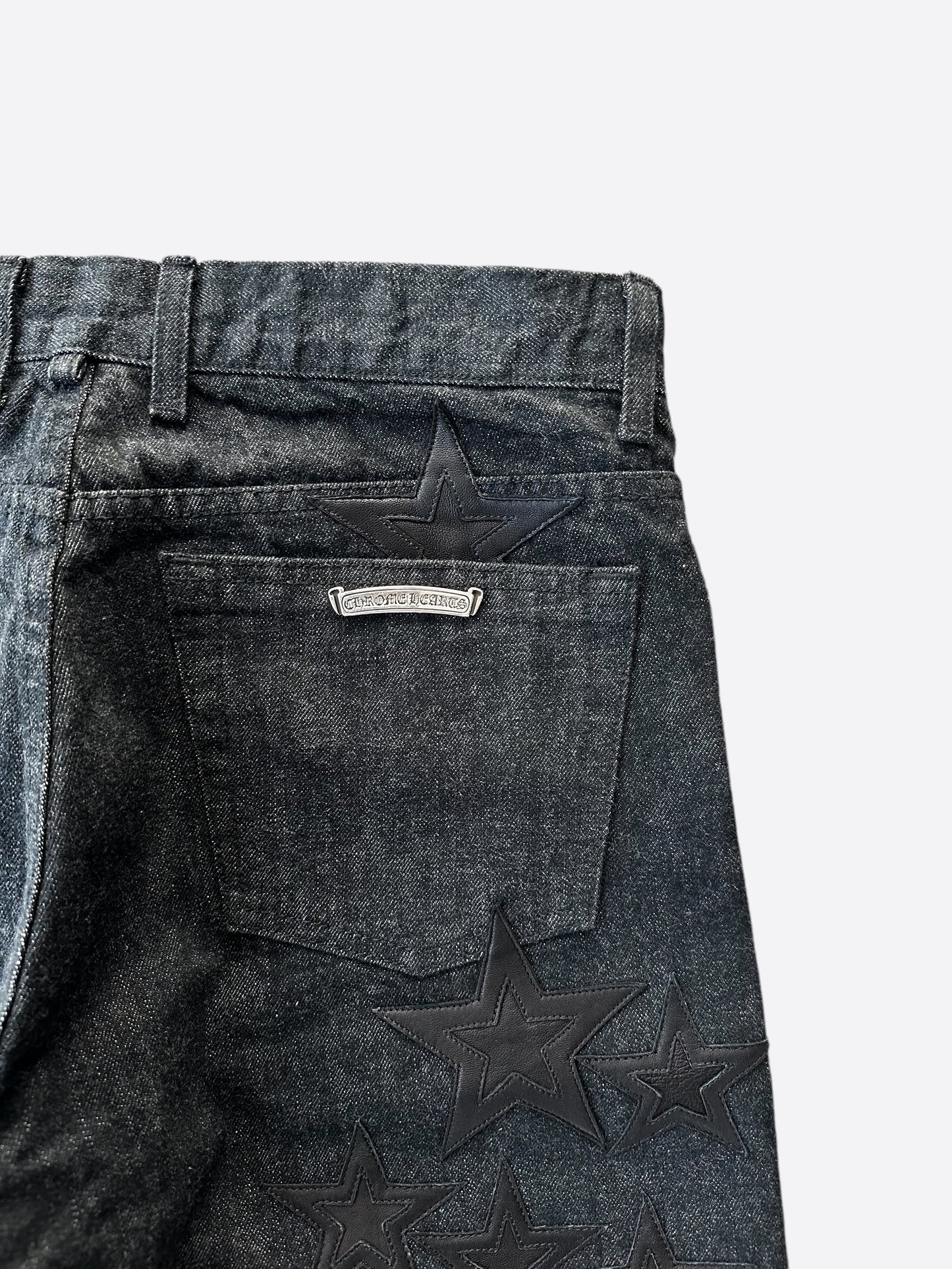 Chrome Hearts Grey & Black Star Patch Fleur Knee Jeans