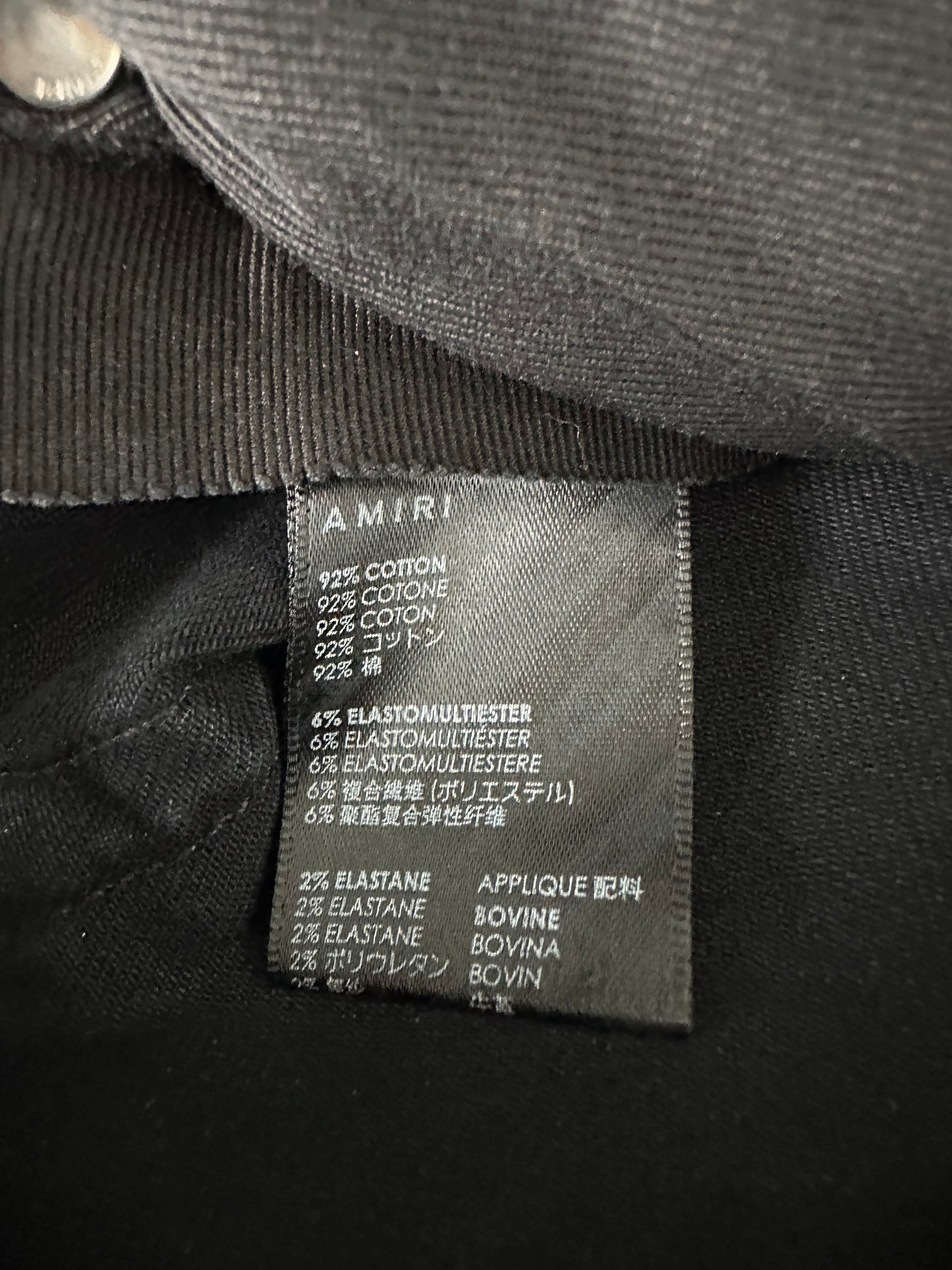 Amiri Aged Black Flannel Core Logo Distressed Jeans