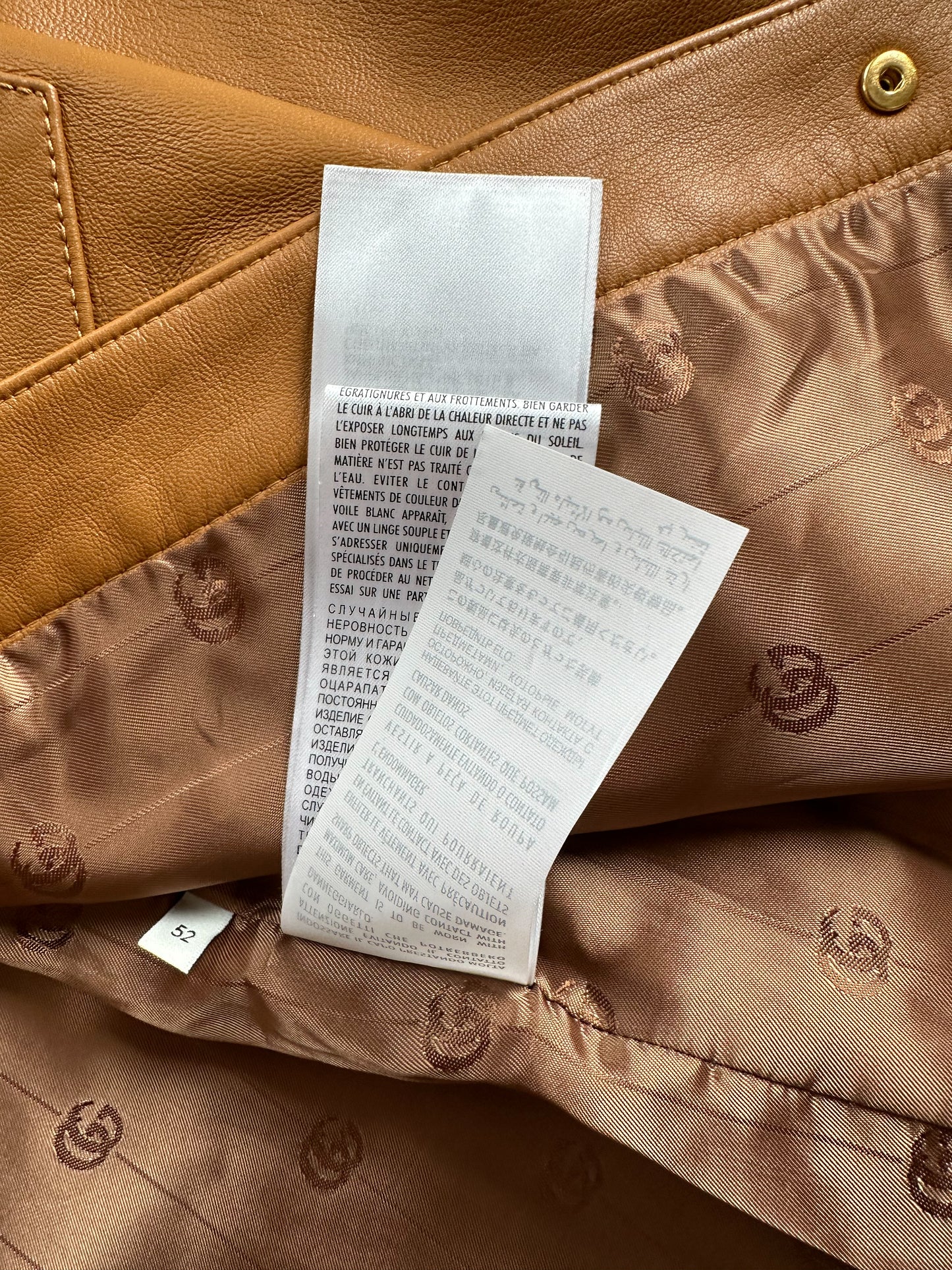 Gucci Tan Leather Embossed Logo Shirt