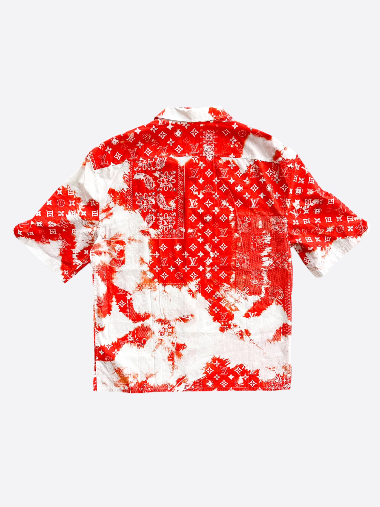Louis Vuitton Orange Bandana Bleached Short Sleeve Button Up Shirt