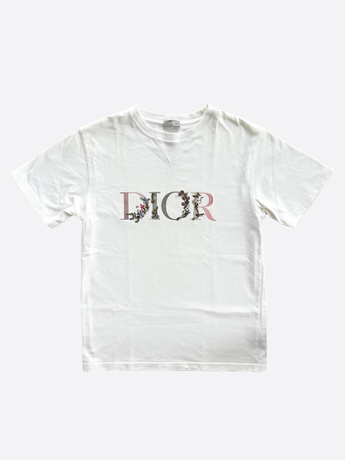 Dior White Floral Logo Embroidered T-Shirt