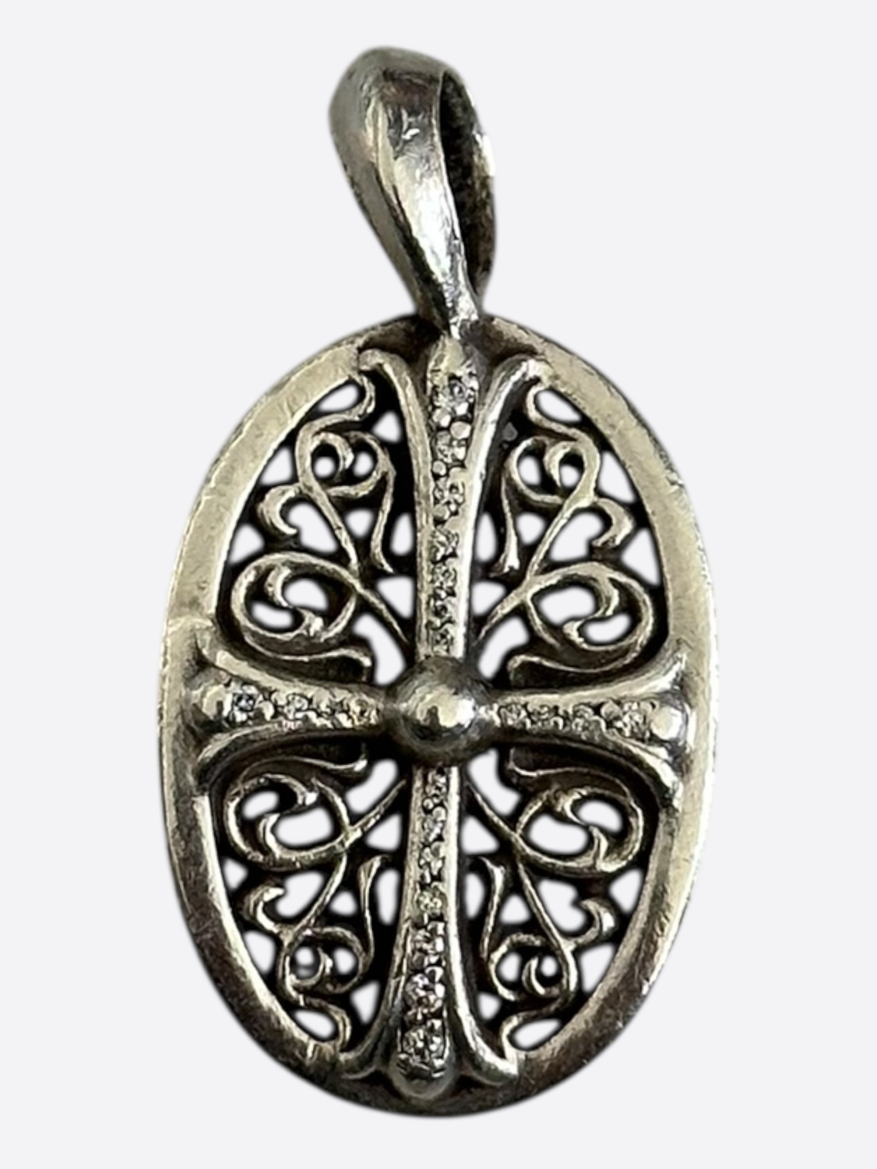 Chrome Hearts Silver & Diamond Oval Cross Pendant – Savonches