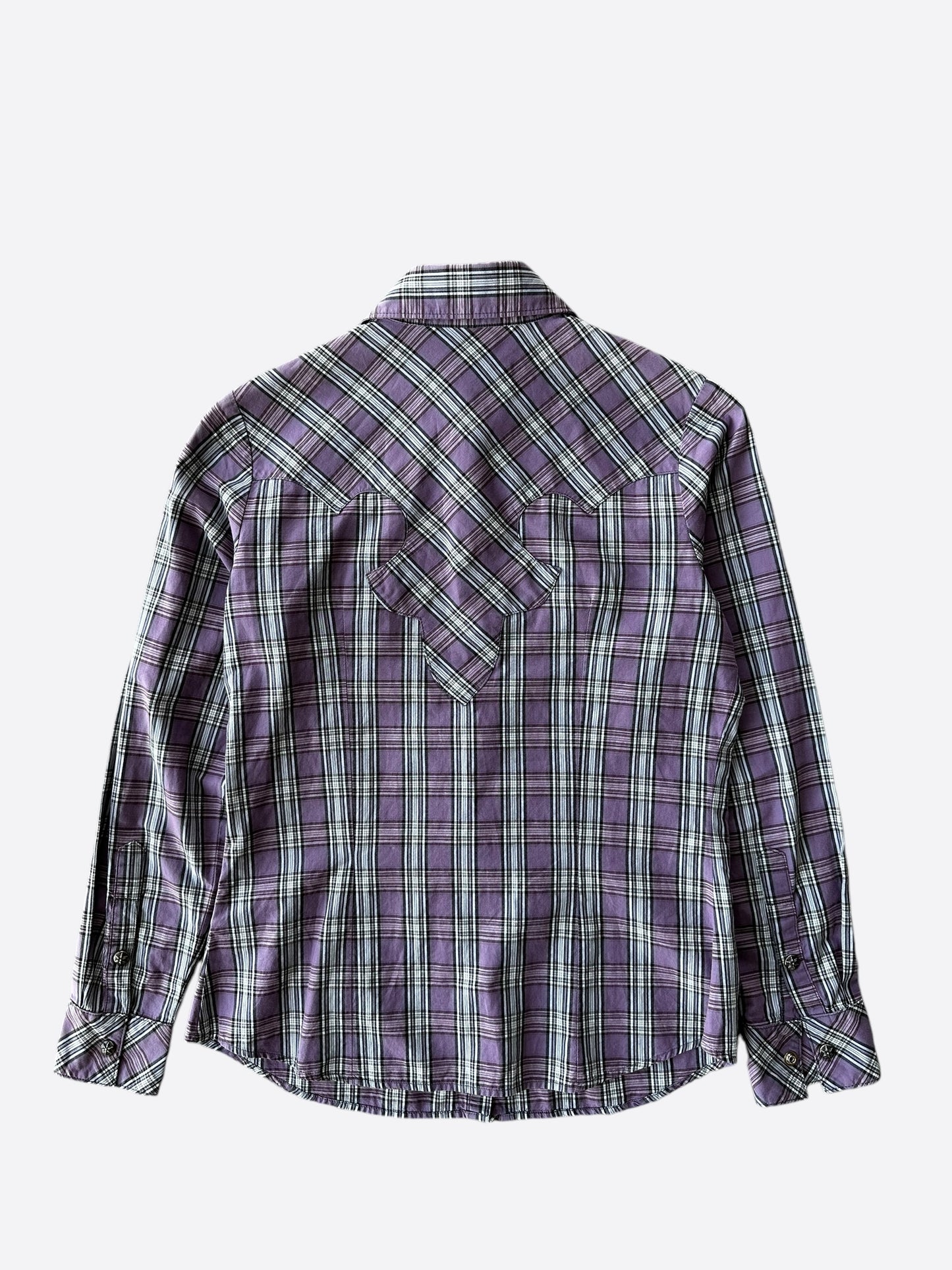 Chrome Hearts Purple & White Cross Patch Flannel Shirt