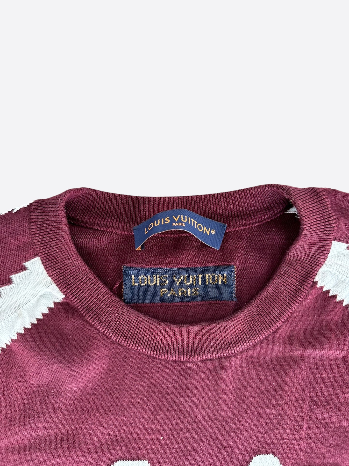 Louis Vuitton Burgundy & White Logo Intarsia T-Shirt
