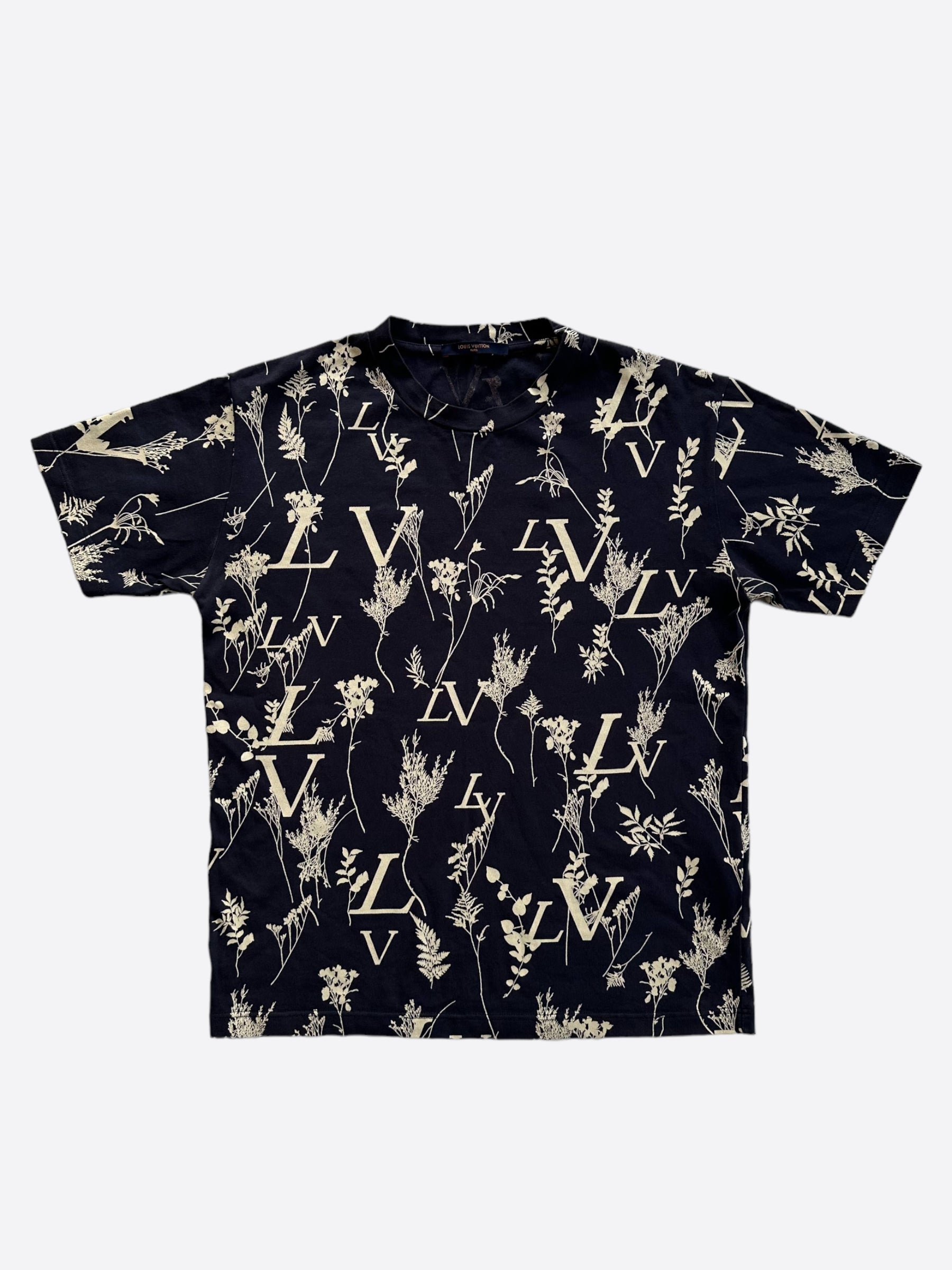 Louis Vuitton Navy LV Leaf Print T-Shirt