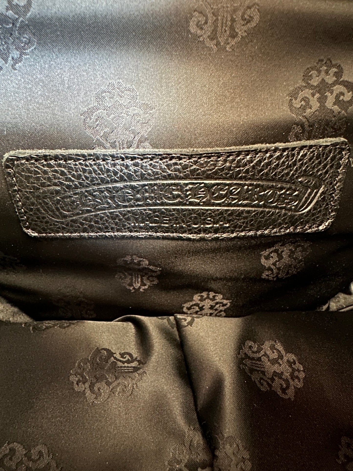 Chrome Hearts Black Leather Cross Patch Duffel Bag