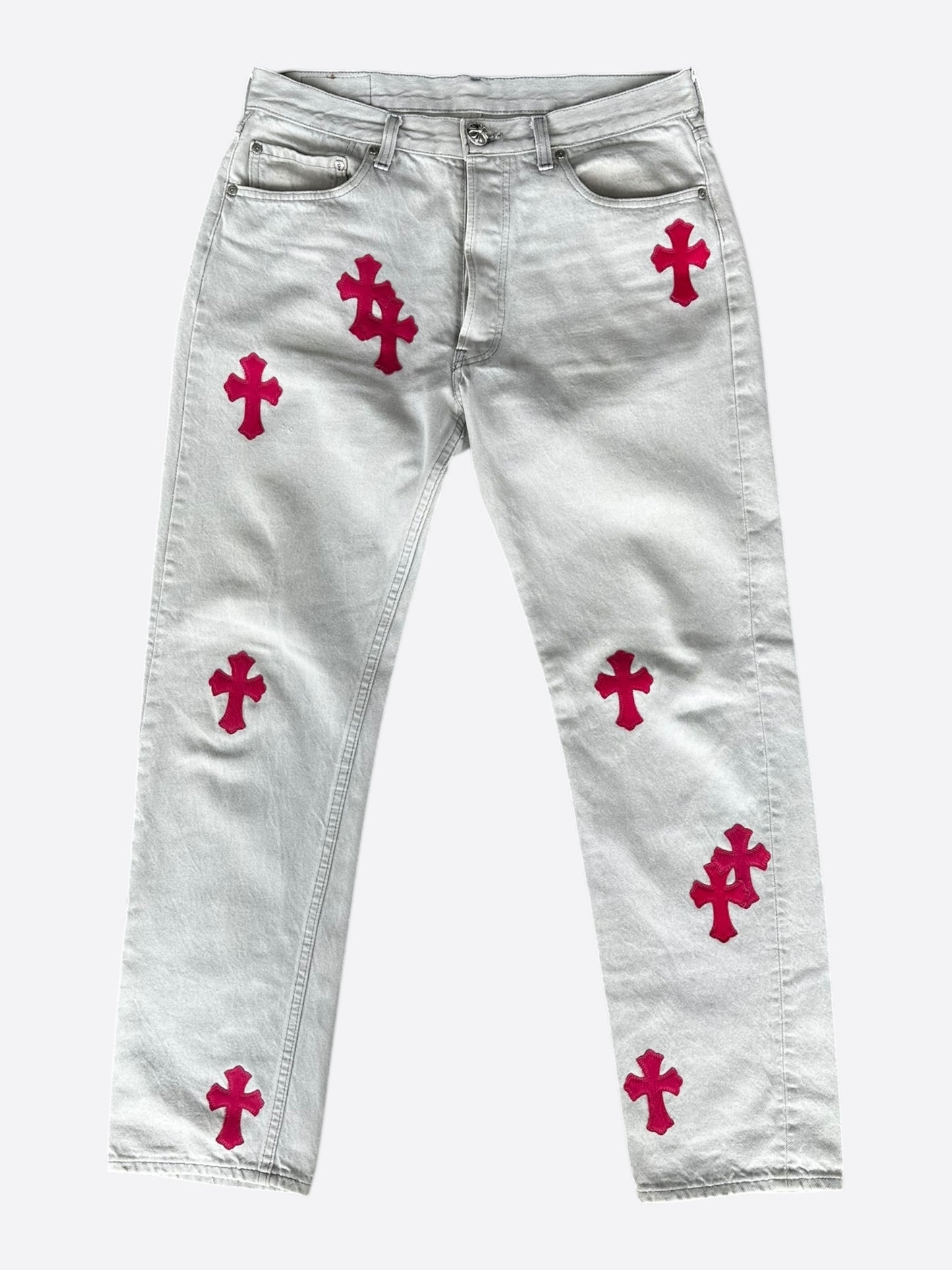 Chrome Hearts Levi's Grey & Pink Ponyhair Patch Jeans