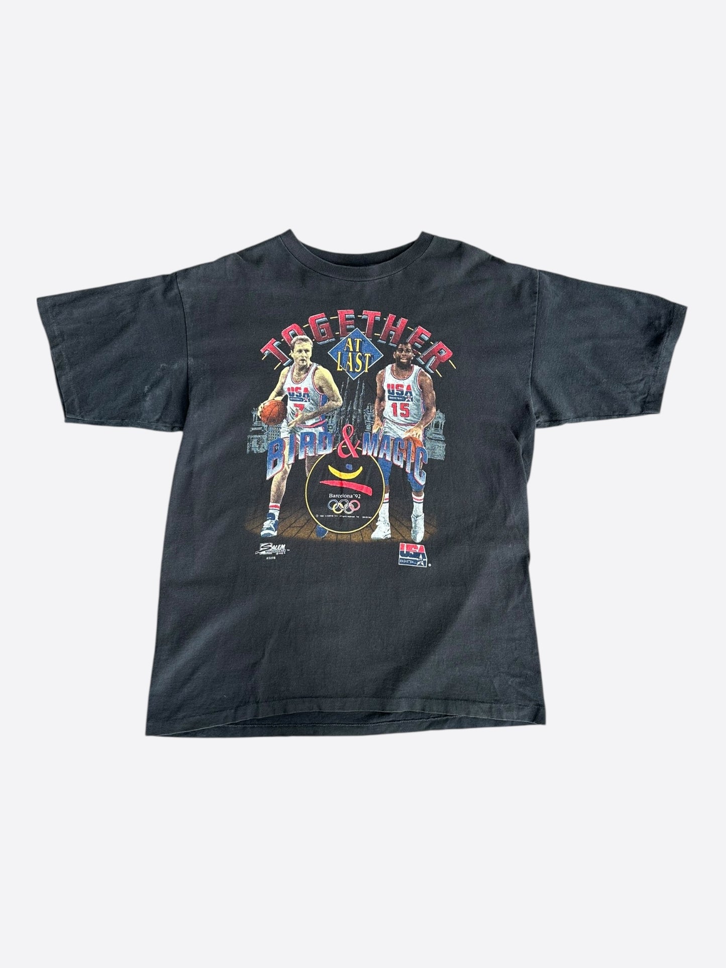 Vintage Black Barcelona Olympics Bird & Magic Basketball T-Shirt