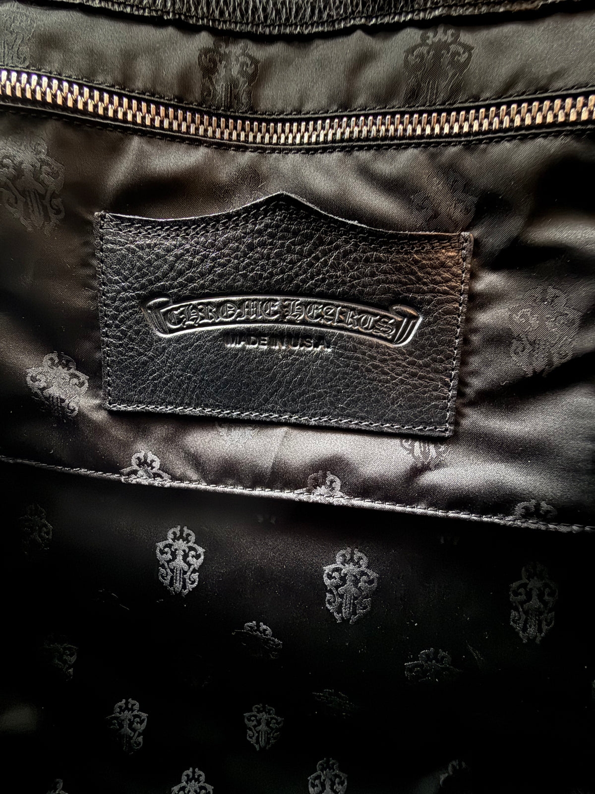 Chrome Hearts Black Leather Cross Patch Tote Bag