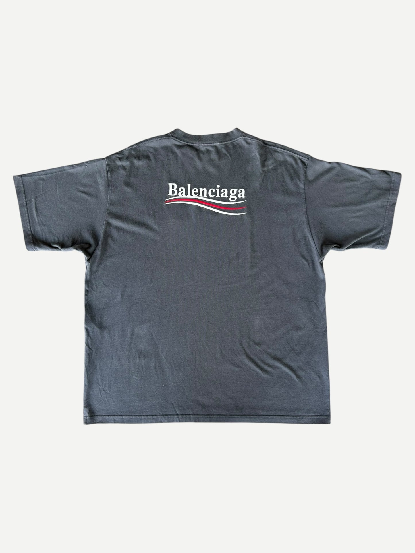 Balenciaga Faded Black Campaign Embroidered Logo T-Shirt