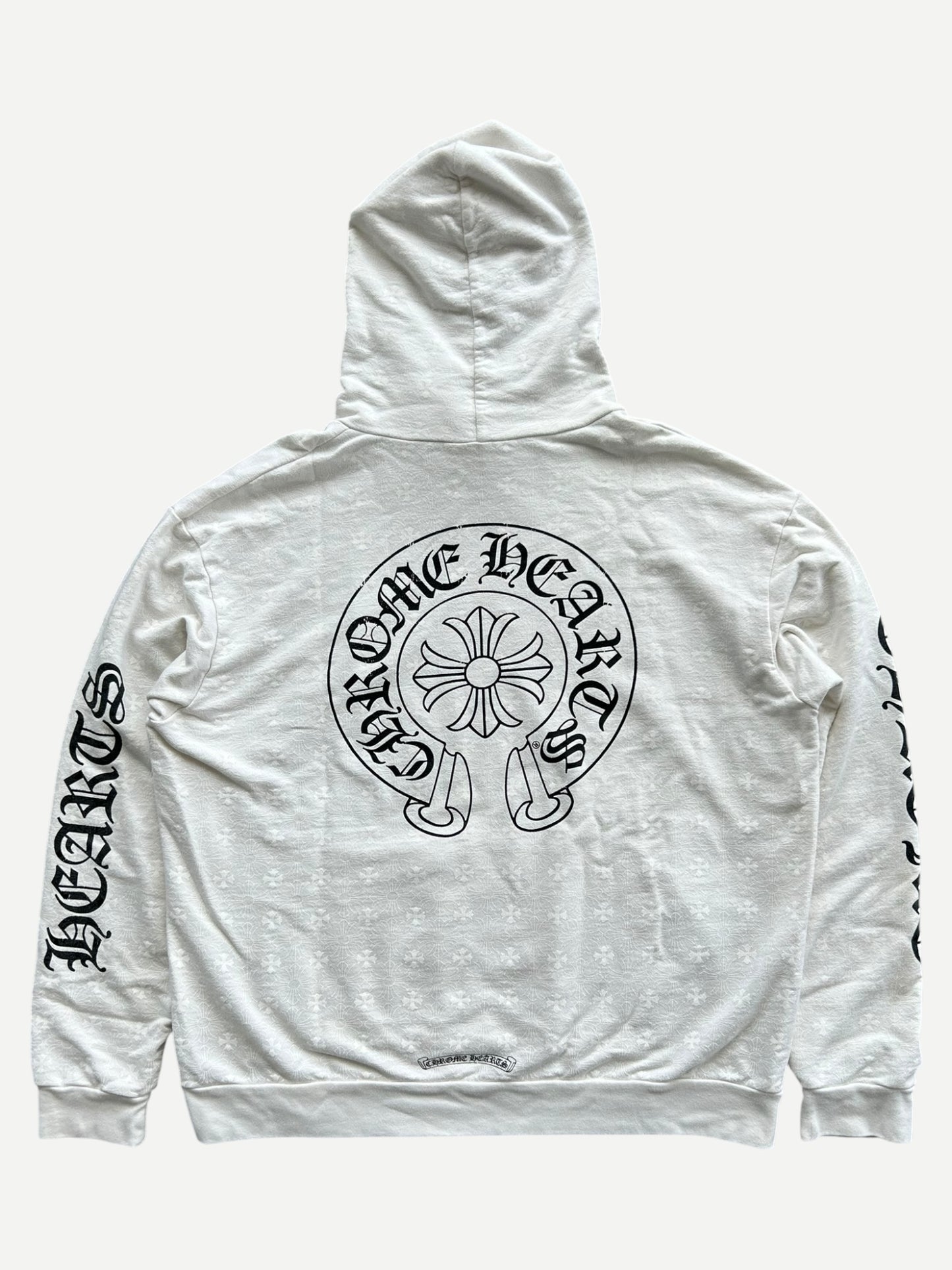 Chrome Hearts White & Black Cross Jacquard Horseshoe Logo Hoodie