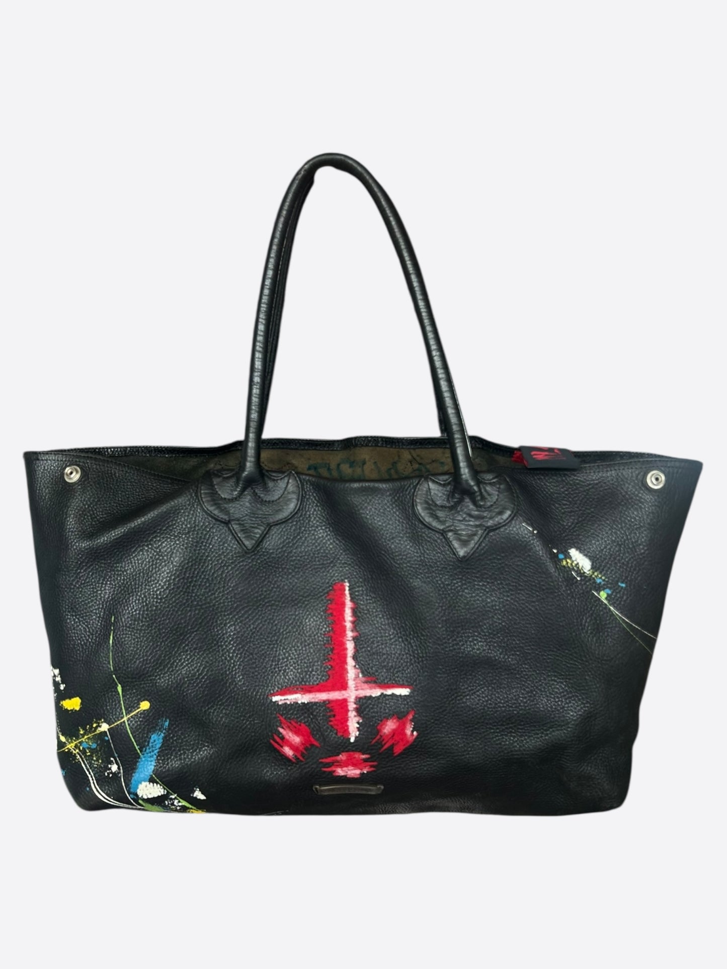 Chrome Hearts CVTVLIST Black Multicolor Paint Splatter Cross Patch Tote Bag