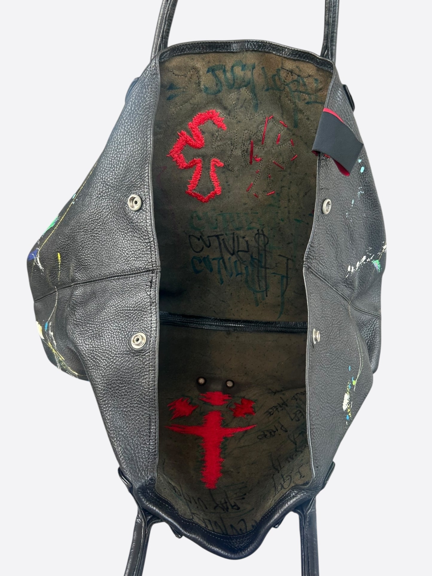 Chrome Hearts CVTVLIST Black Multicolor Paint Splatter Cross Patch Tote Bag