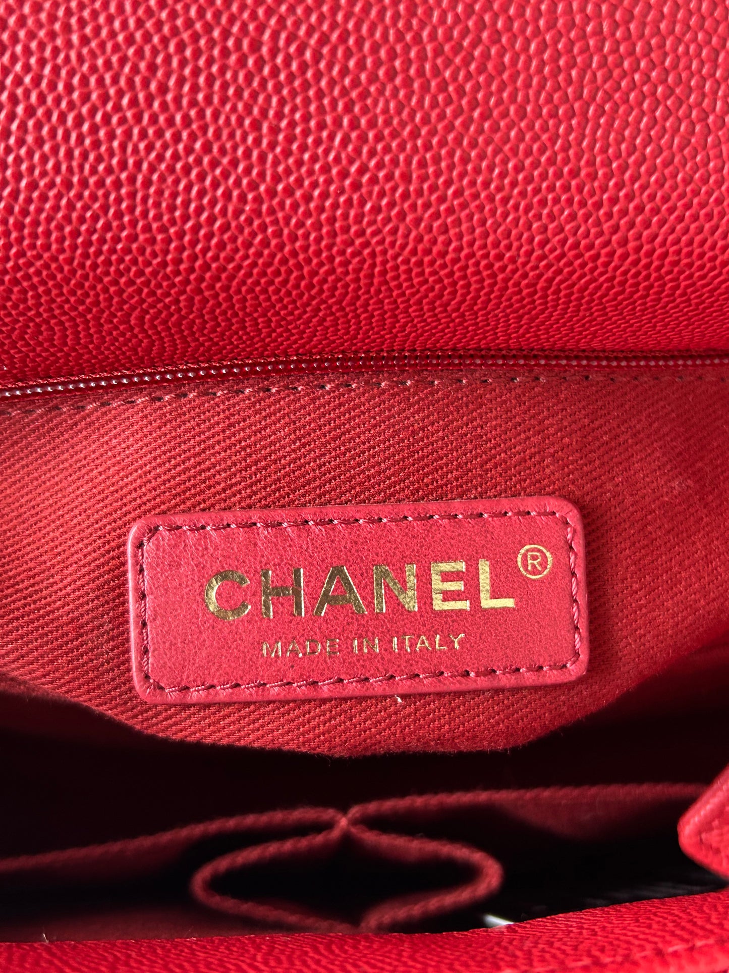 Chanel Red Caviar Quilted Medium Top Handle Bag