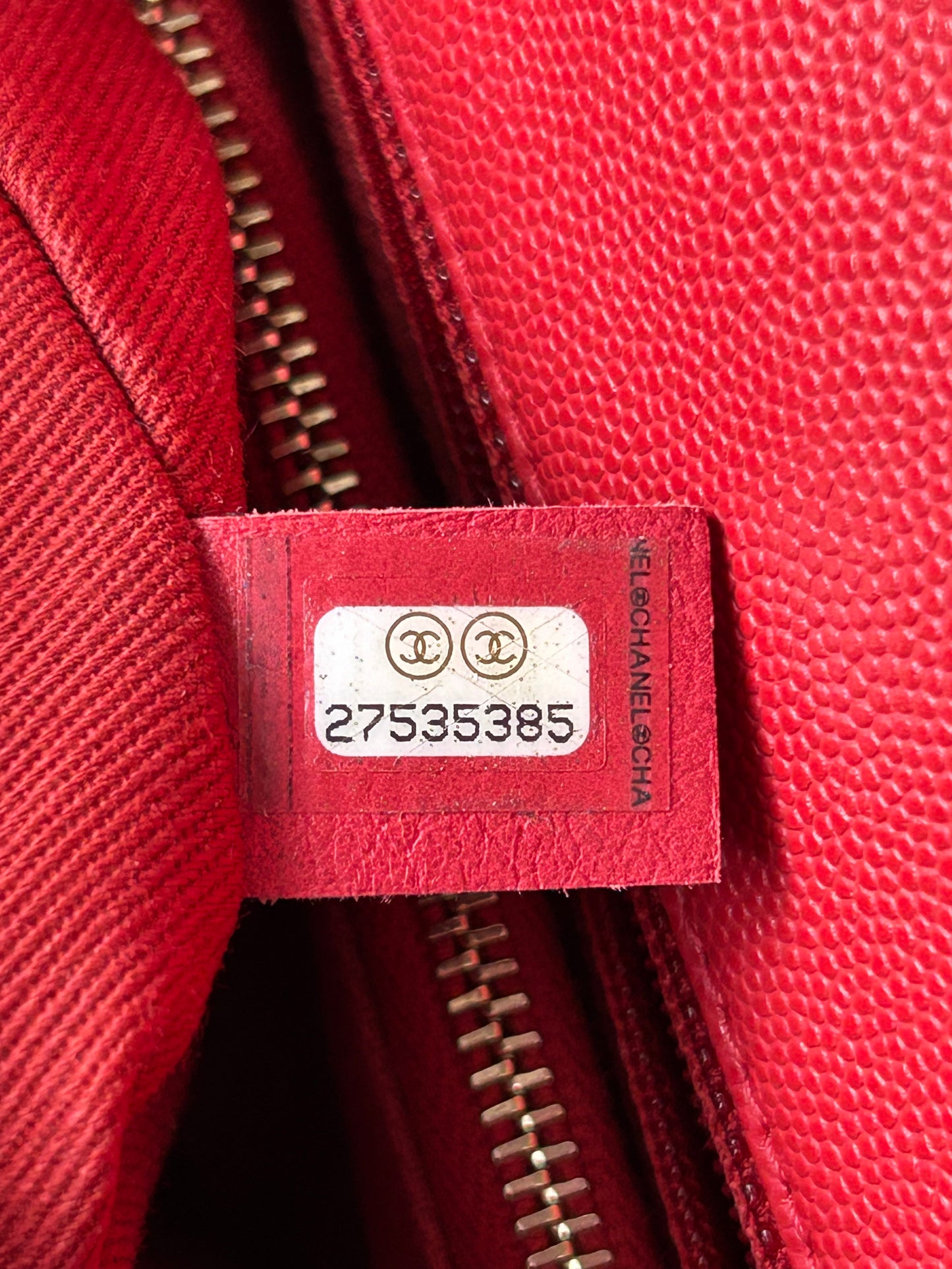 Chanel Red Caviar Quilted Medium Top Handle Bag