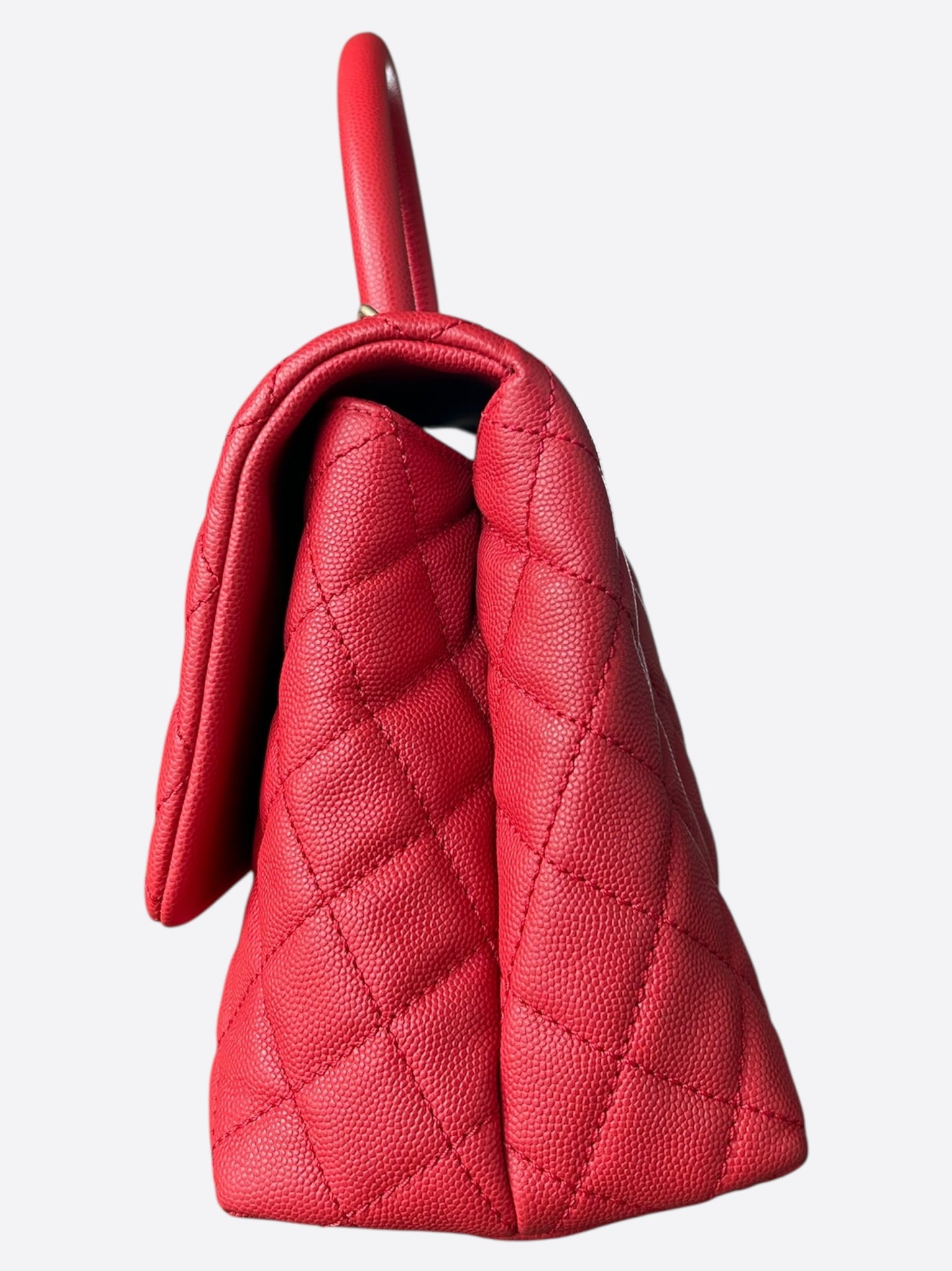 Chanel Red Caviar Quilted Medium Top Handle Bag
