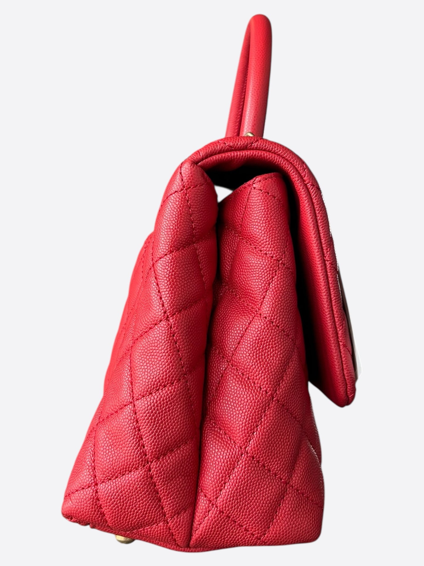 Chanel Red Caviar Quilted Medium Top Handle Bag