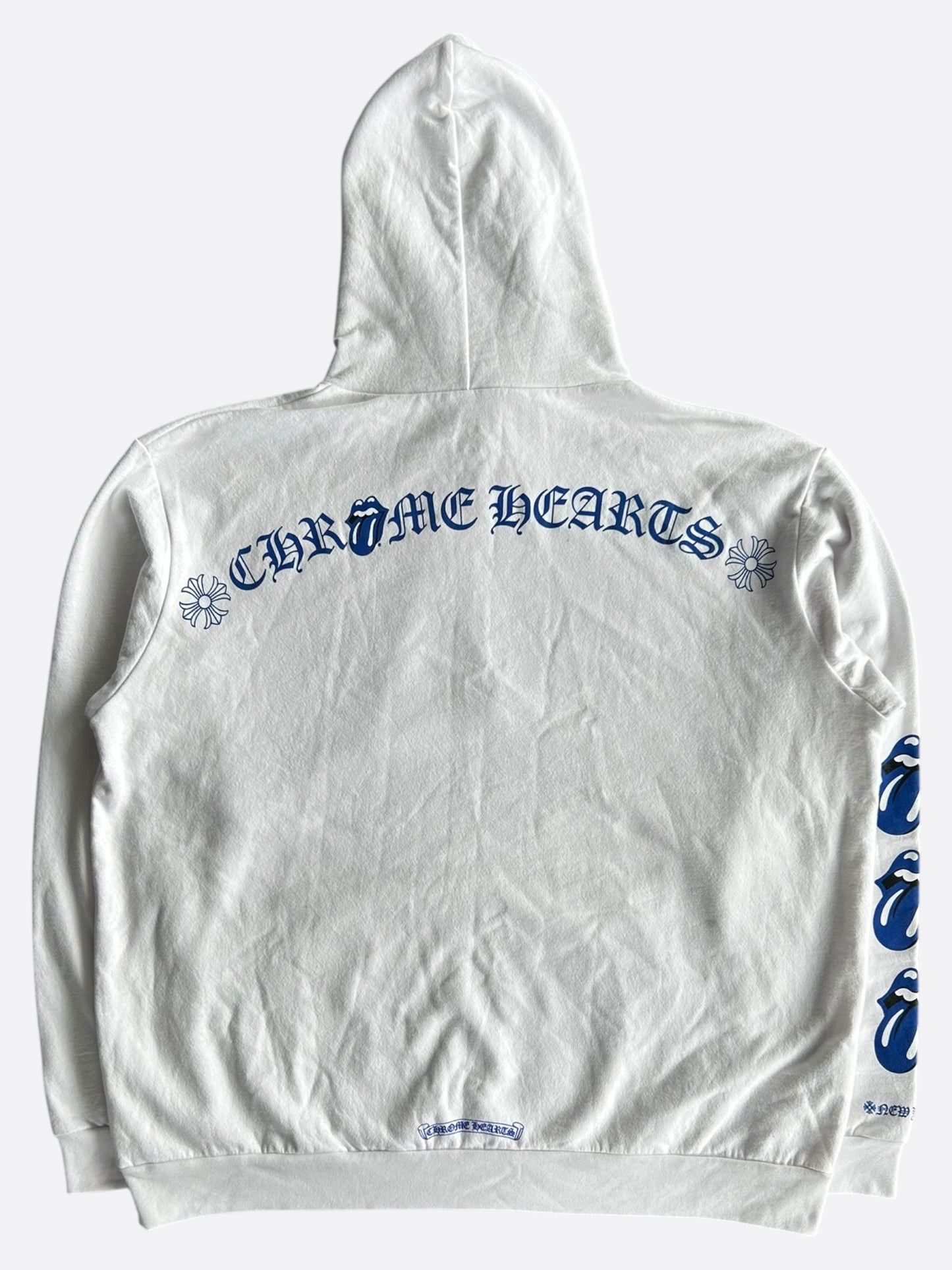 Chrome Hearts White & Blue Rolling Stones Scroll Logo Hoodie