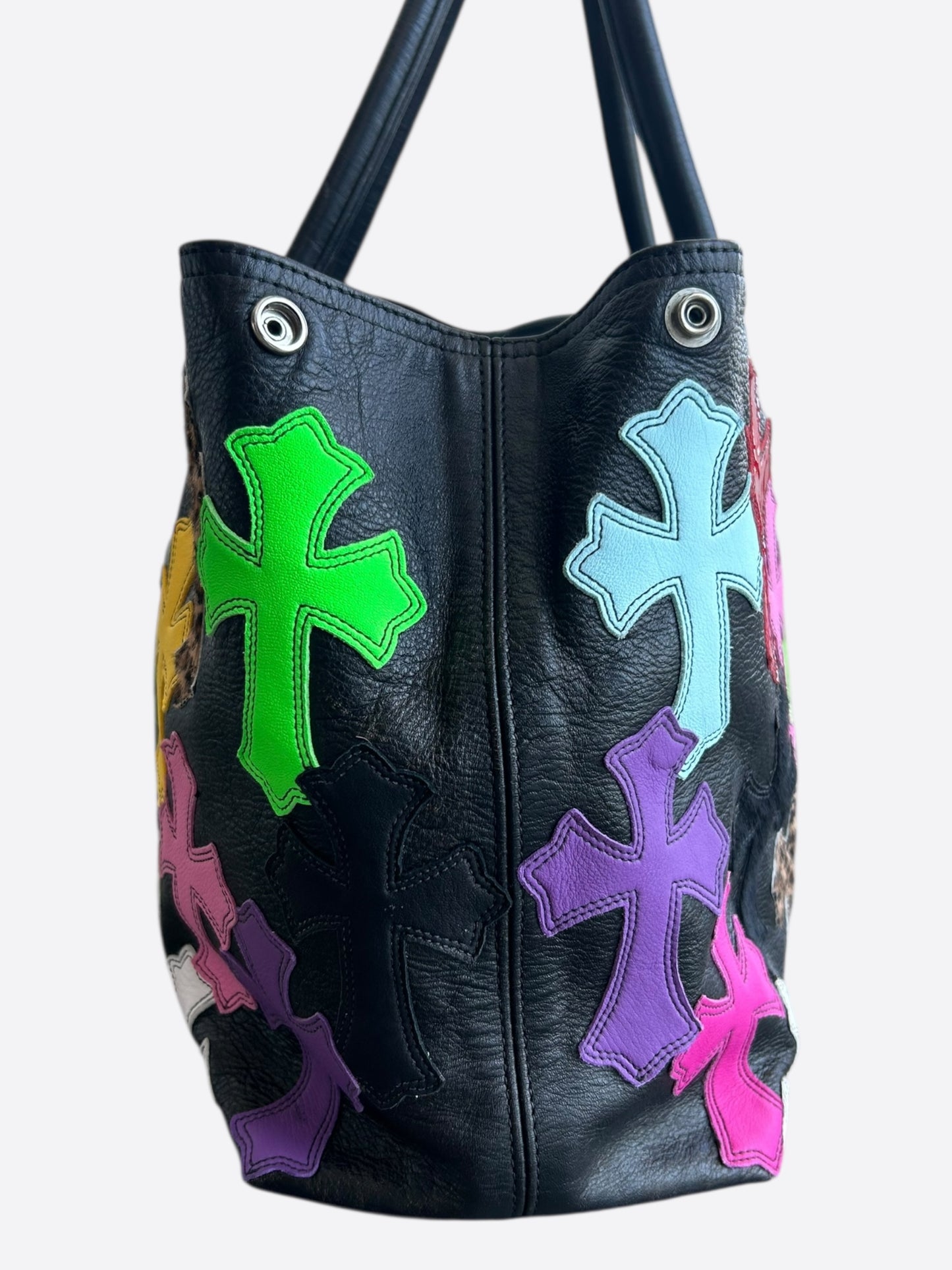 Chrome Hearts Black Multicolor Cross Patch Tote Bag