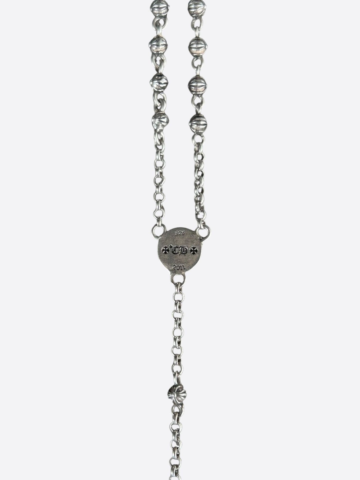Chrome Hearts Rosary Bead Chain Silver Necklace