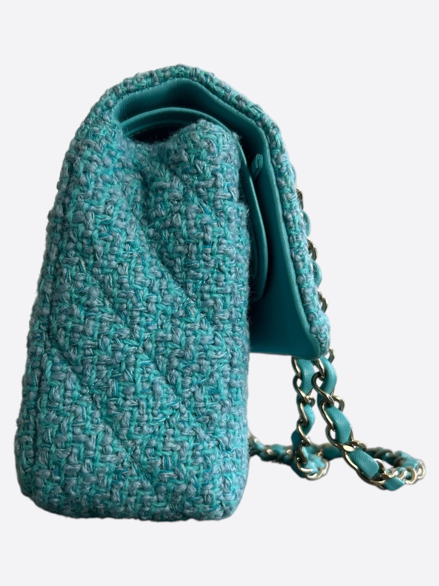 Chanel Turquoise Tweed Quilted Medium Flap Bag