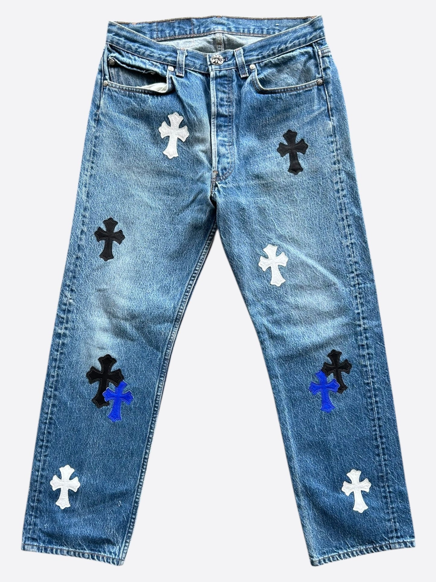 Chrome Hearts Levis Blue Multicolor Cross Patch Jeans