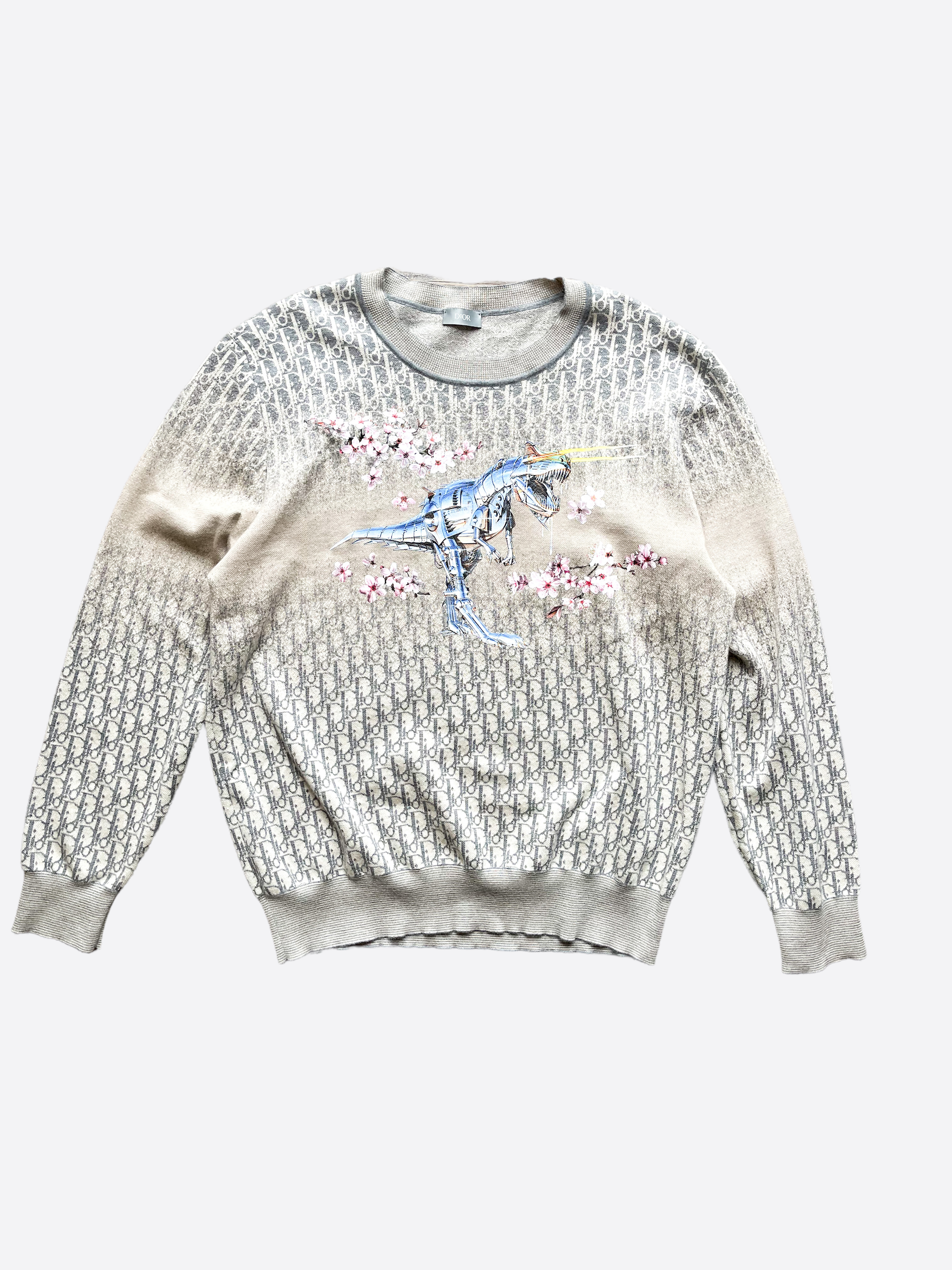 Dior Sorayama Oblique Grey Dinosaur Cashmere Sweater