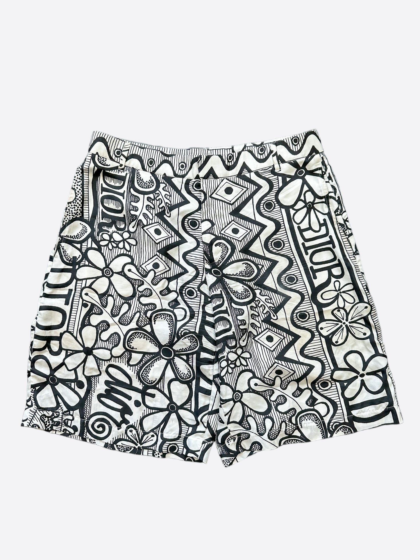 Dior Stussy Black & White Silk Shorts