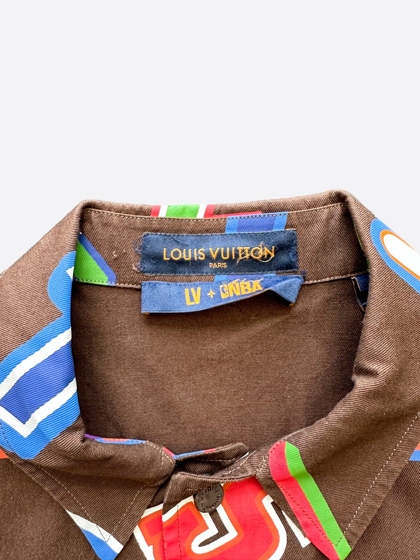 Louis Vuitton NBA Brown Multicolor Letters Button Up Shirt