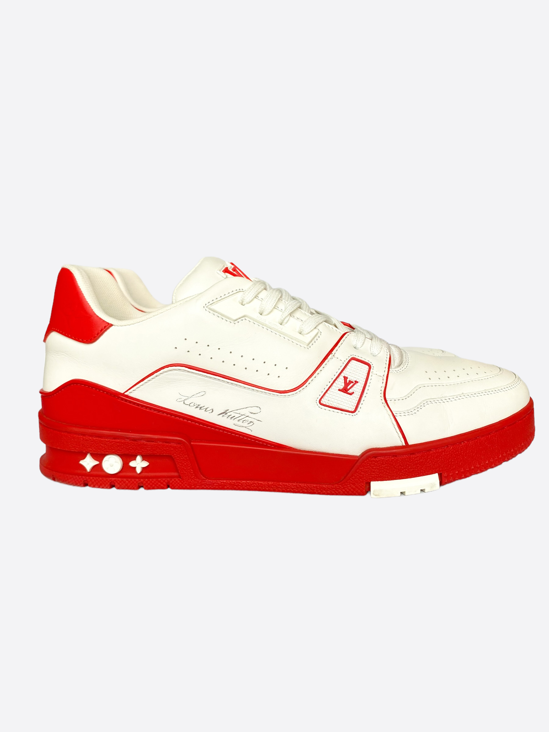 Red and white louis top vuitton sneakers