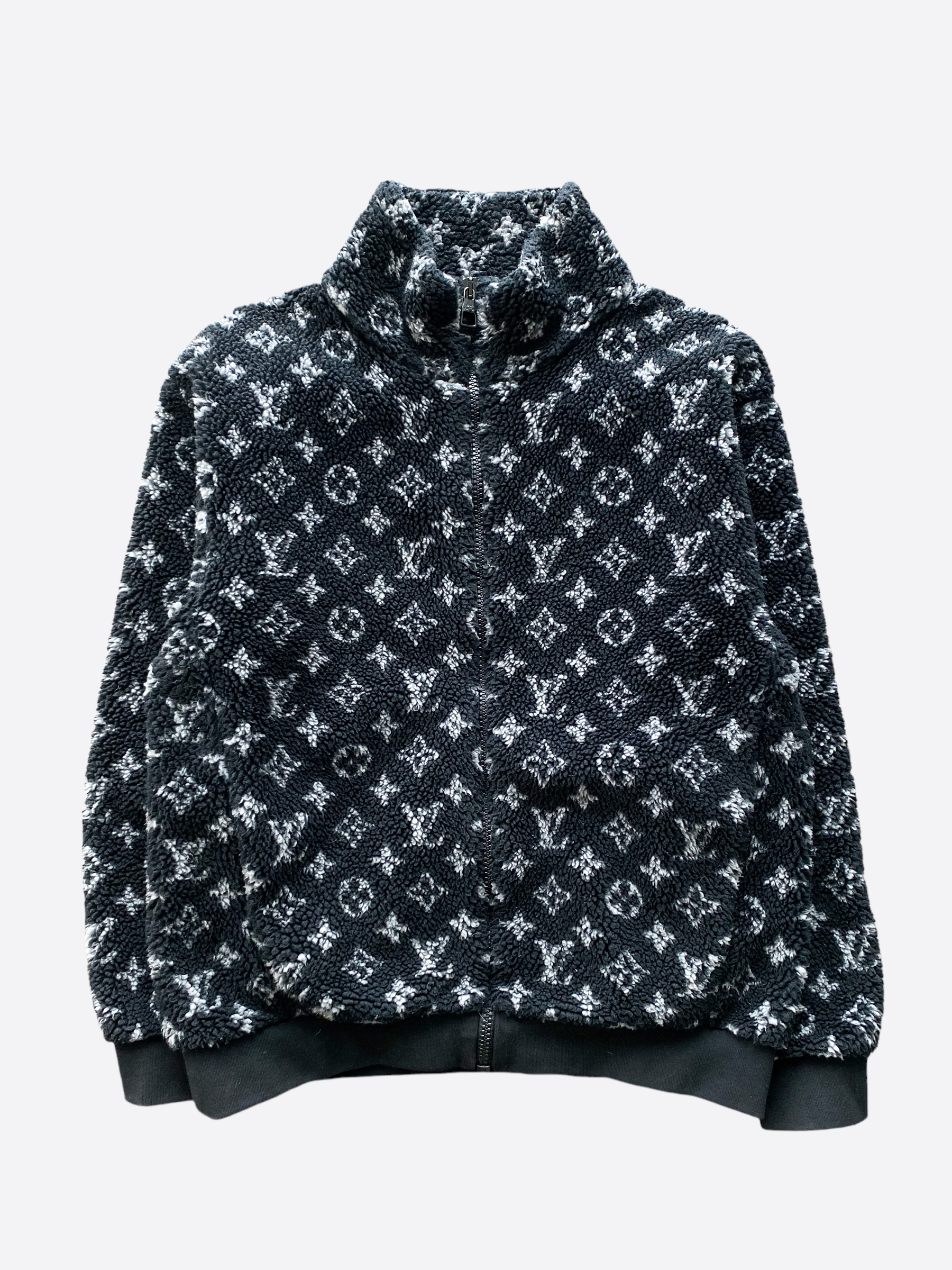 Louis Vuitton LV Monogram Fleece Full Logo Zipper Jacket Unisex Black 1A5VFA US M