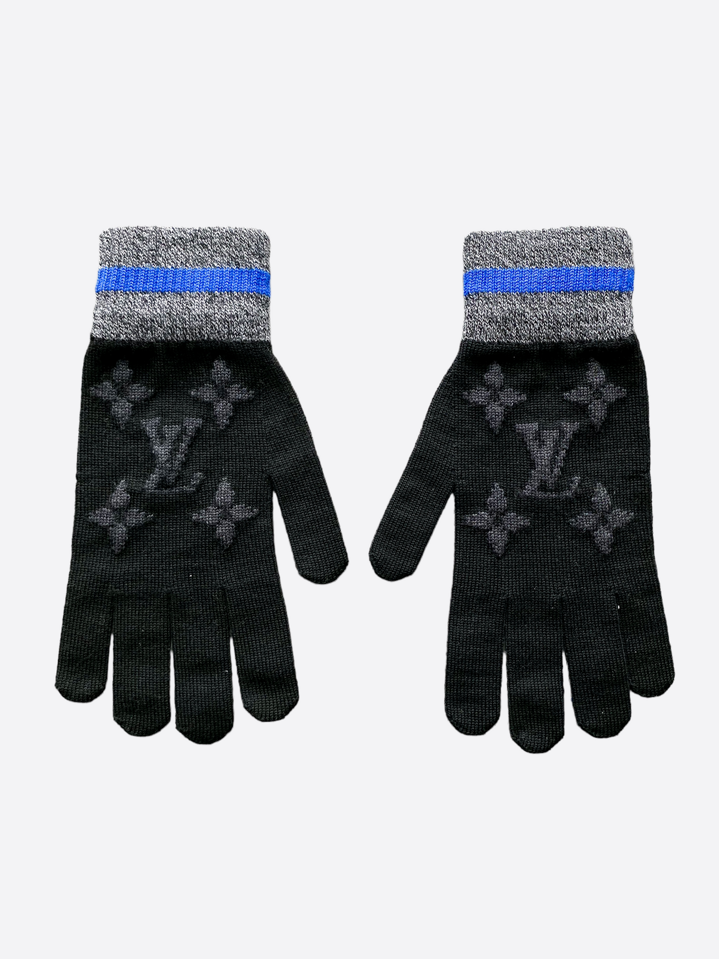 Louis Vuitton Black Monogram Striped Wool Gloves