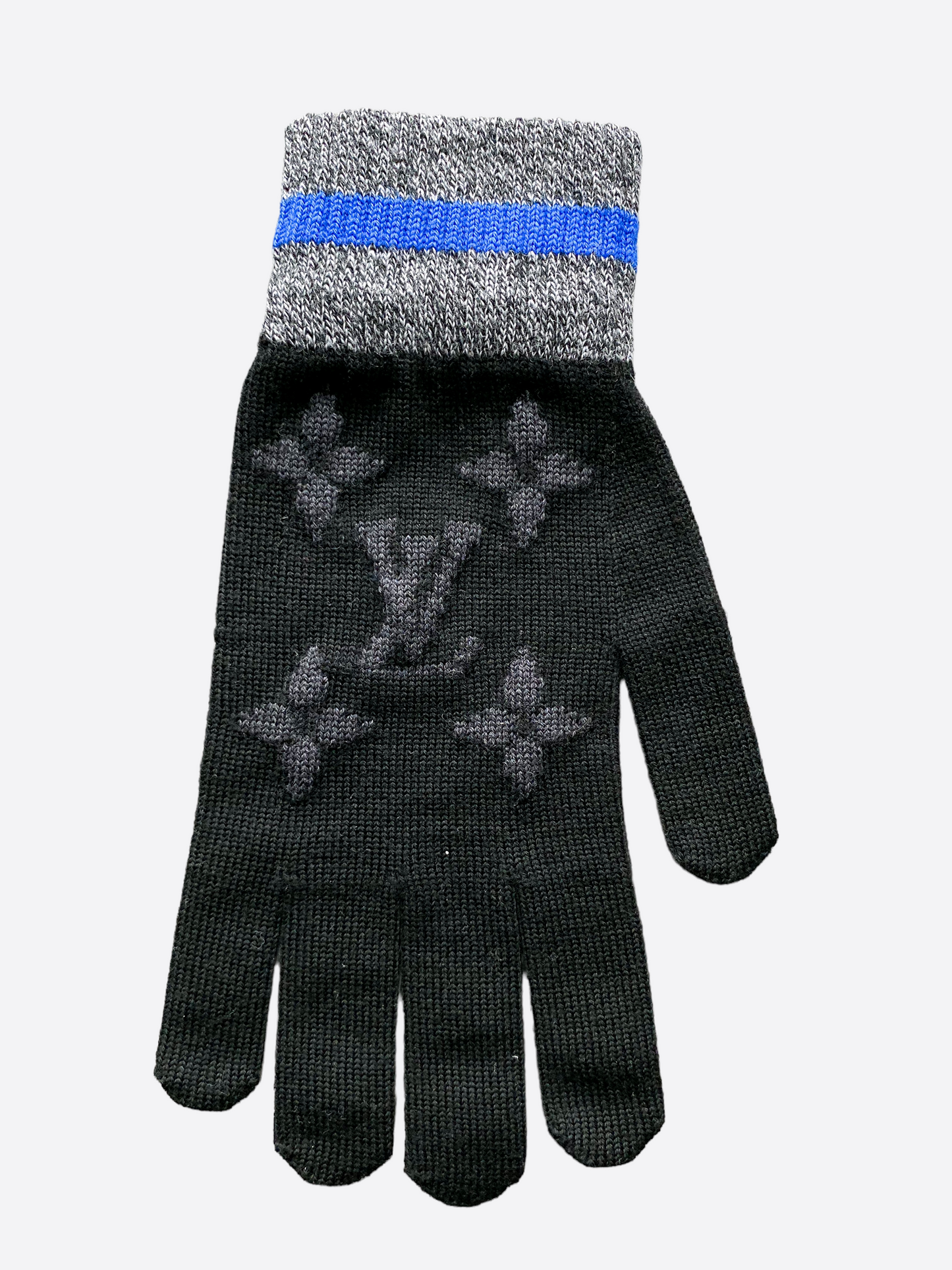 Louis Vuitton Black Monogram Striped Wool Gloves