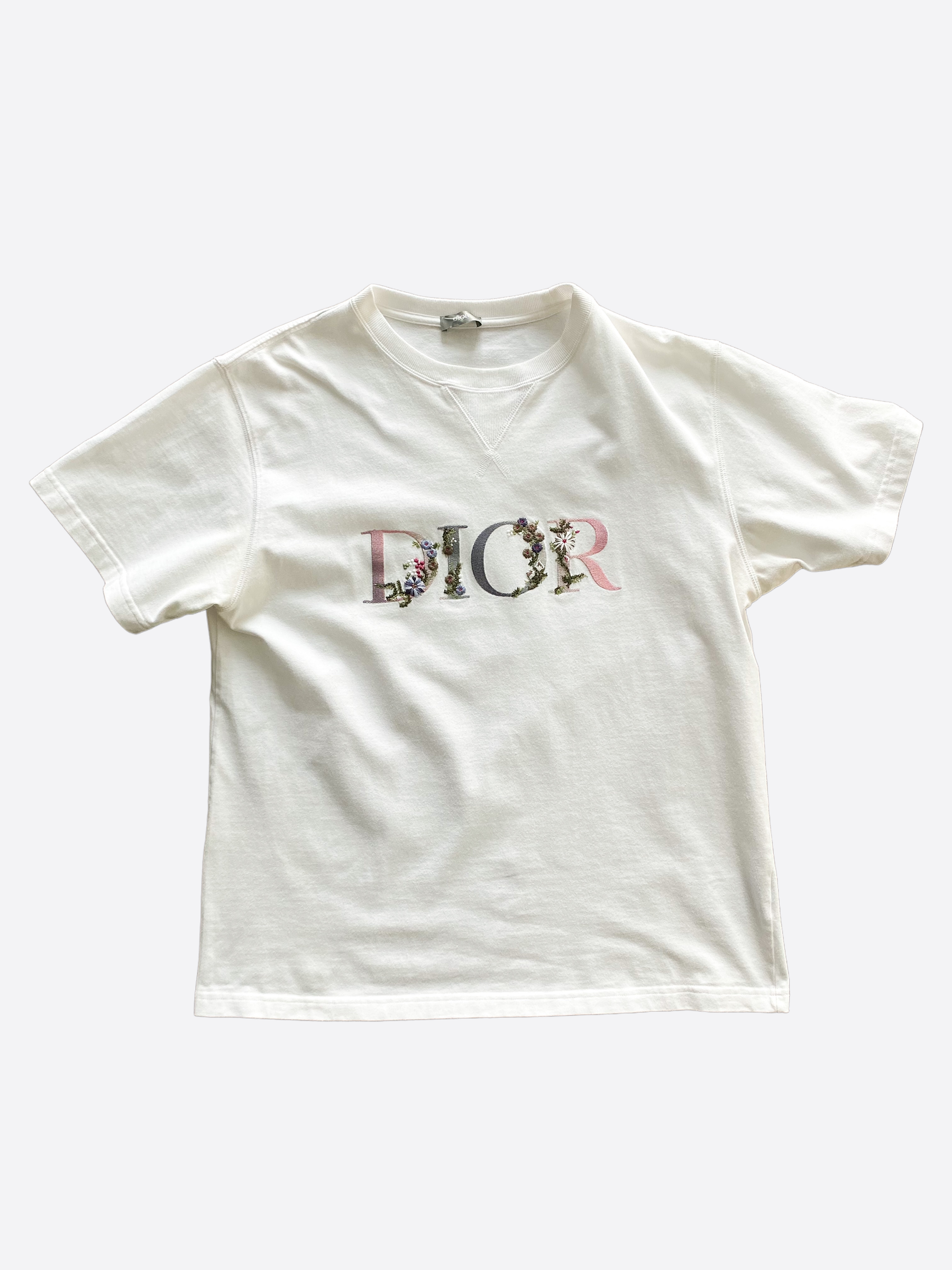 Dior White Floral Logo Embroidered Tee – Savonches Dior White Floral Logo Embroidered Tee – Savonches