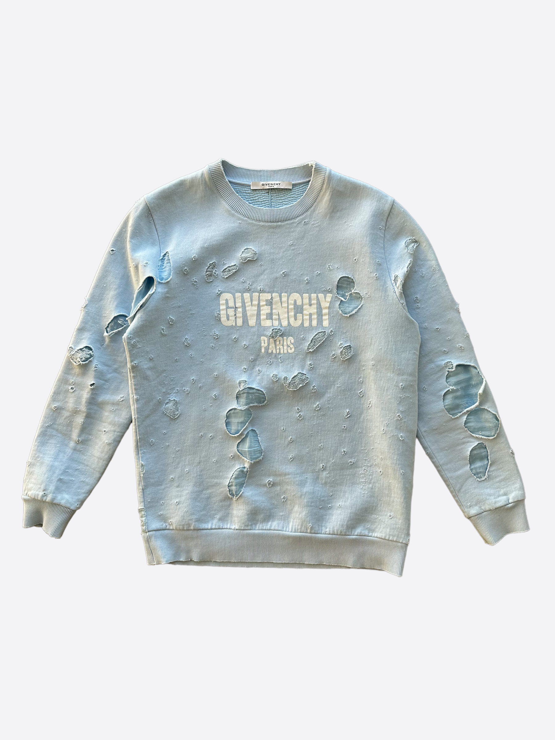 Givenchy Baby Blue Distressed Logo Sweater – Savonches