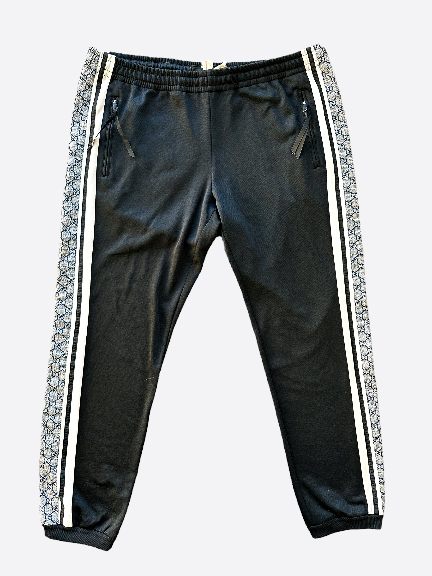 GUCCI ブラック ジョガーパンツ ストライプ Gucci Black Monogram Striped Track Pants – Savonches