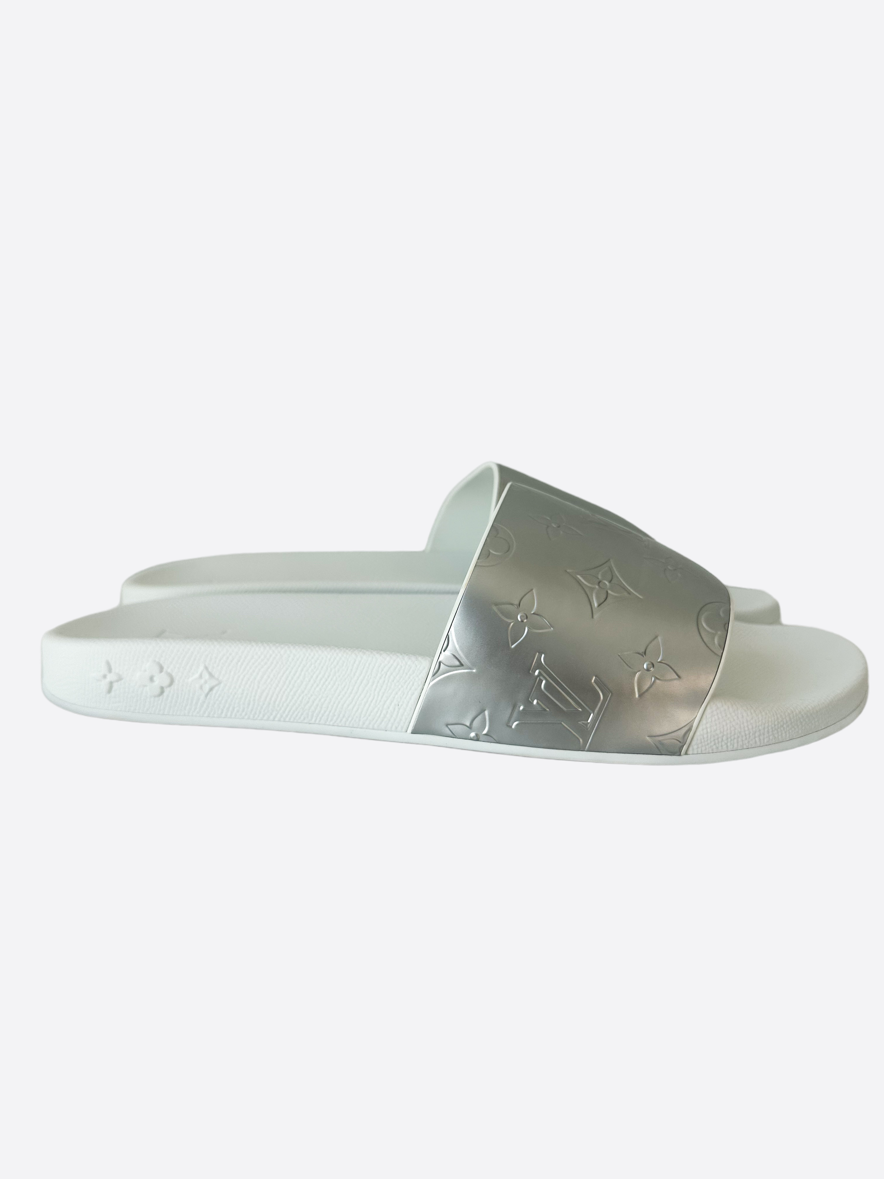 Louis Vuitton White Monogram Embossed Leather Revival Slide Sandals Size 41 Louis  Vuitton