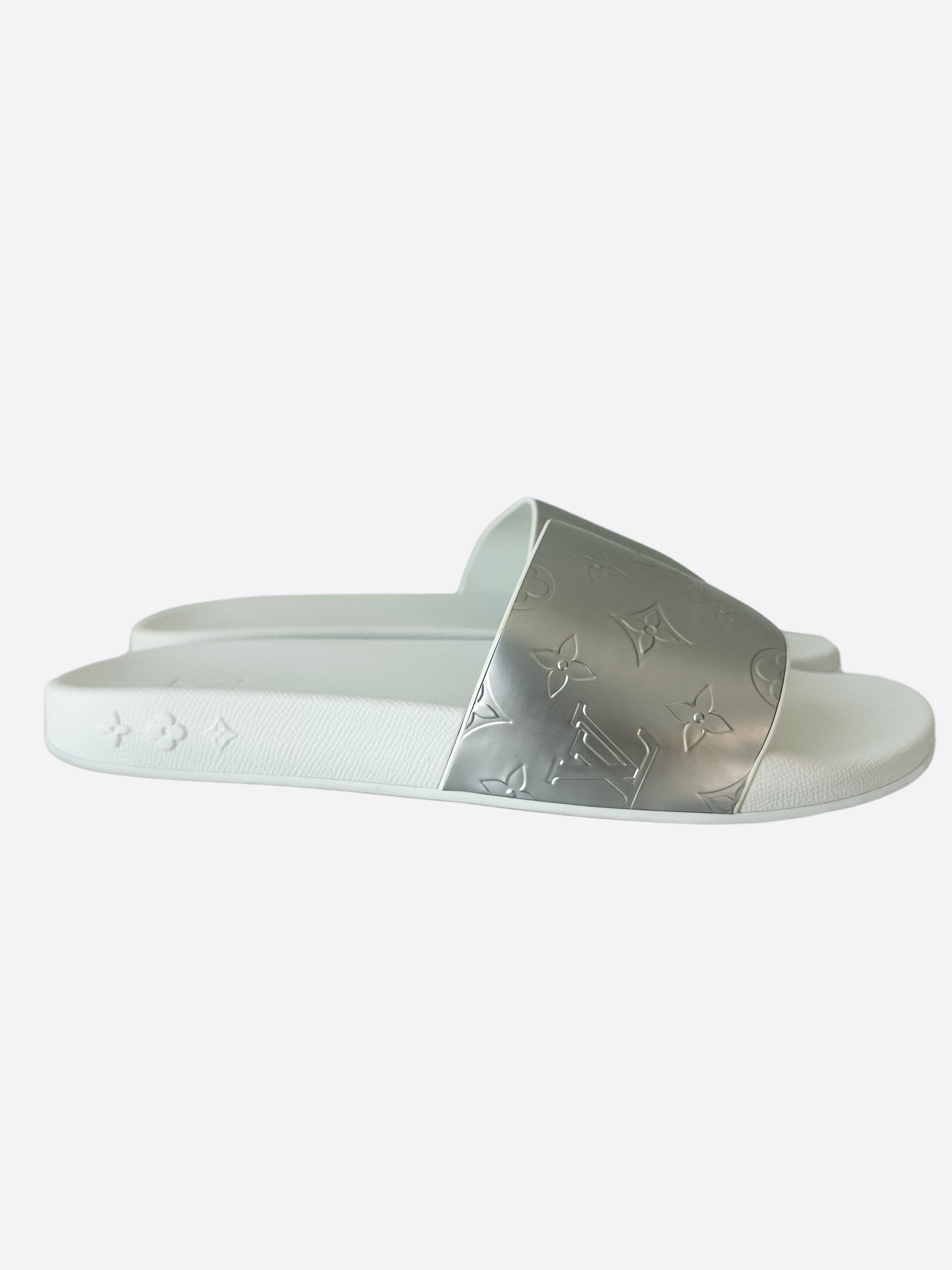 Louis Vuitton White & Silver Monogram Slides