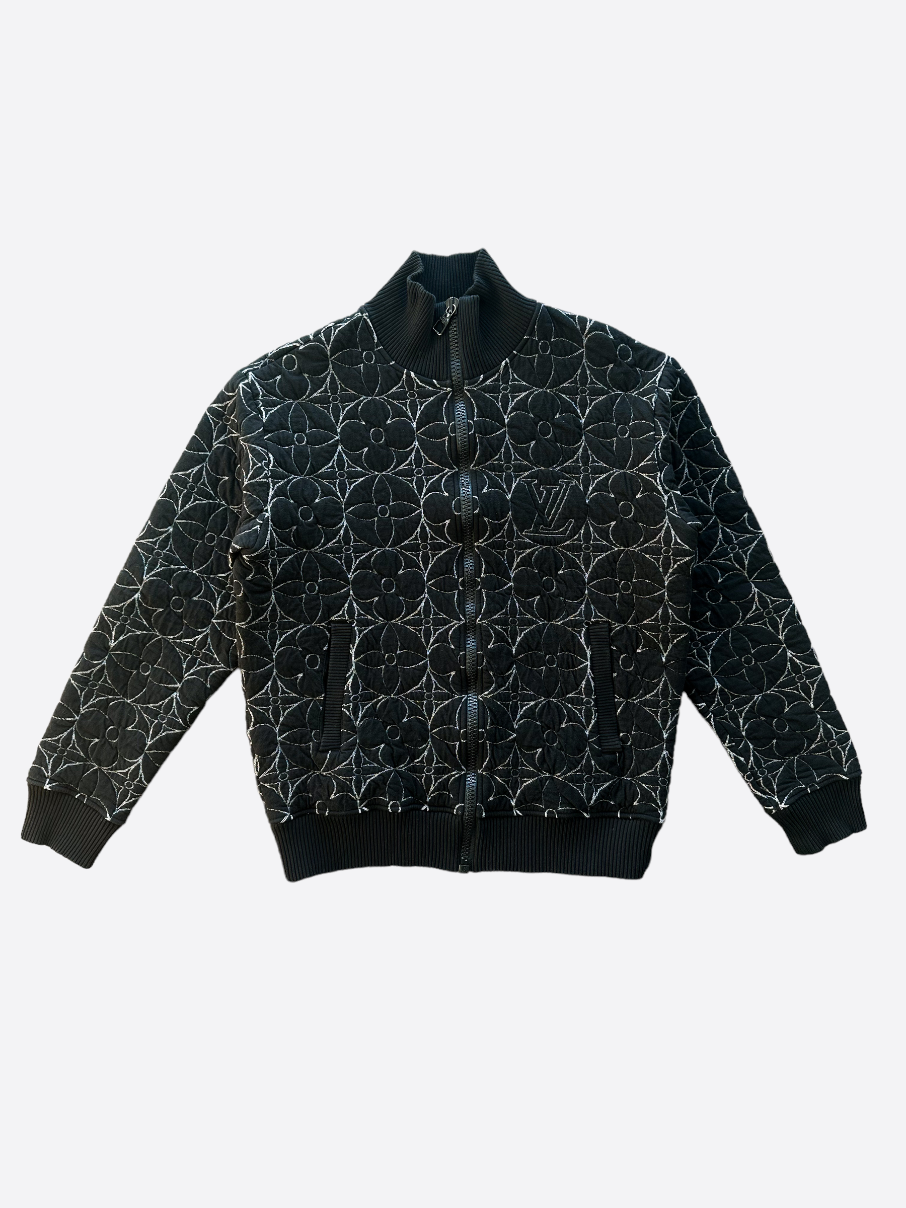 Louis Vuitton Black, Pattern Print 2021 LV Monogram Bomber Jacket Xs