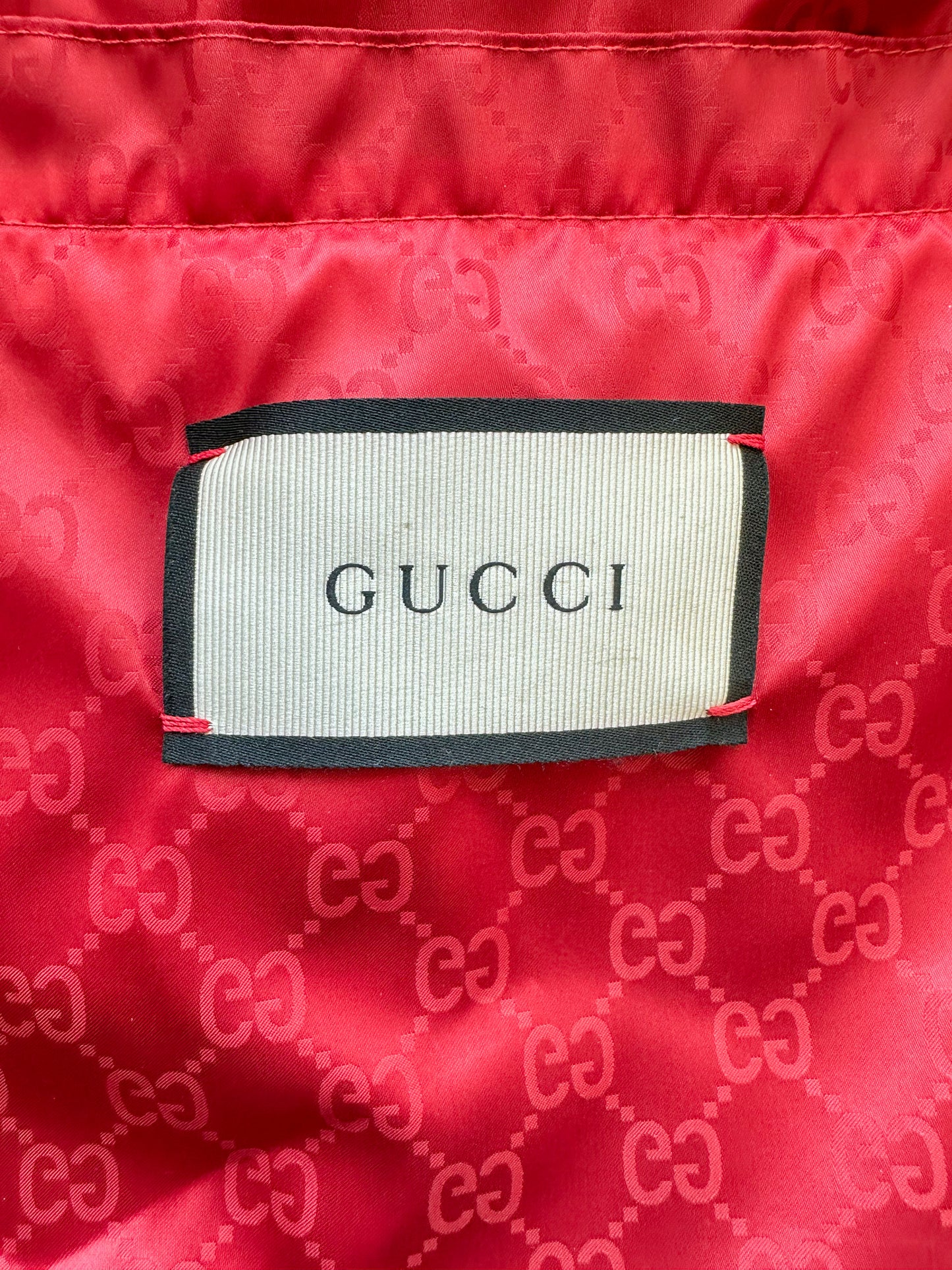 Gucci Red GG Monogram Hooded Bomber Jacket