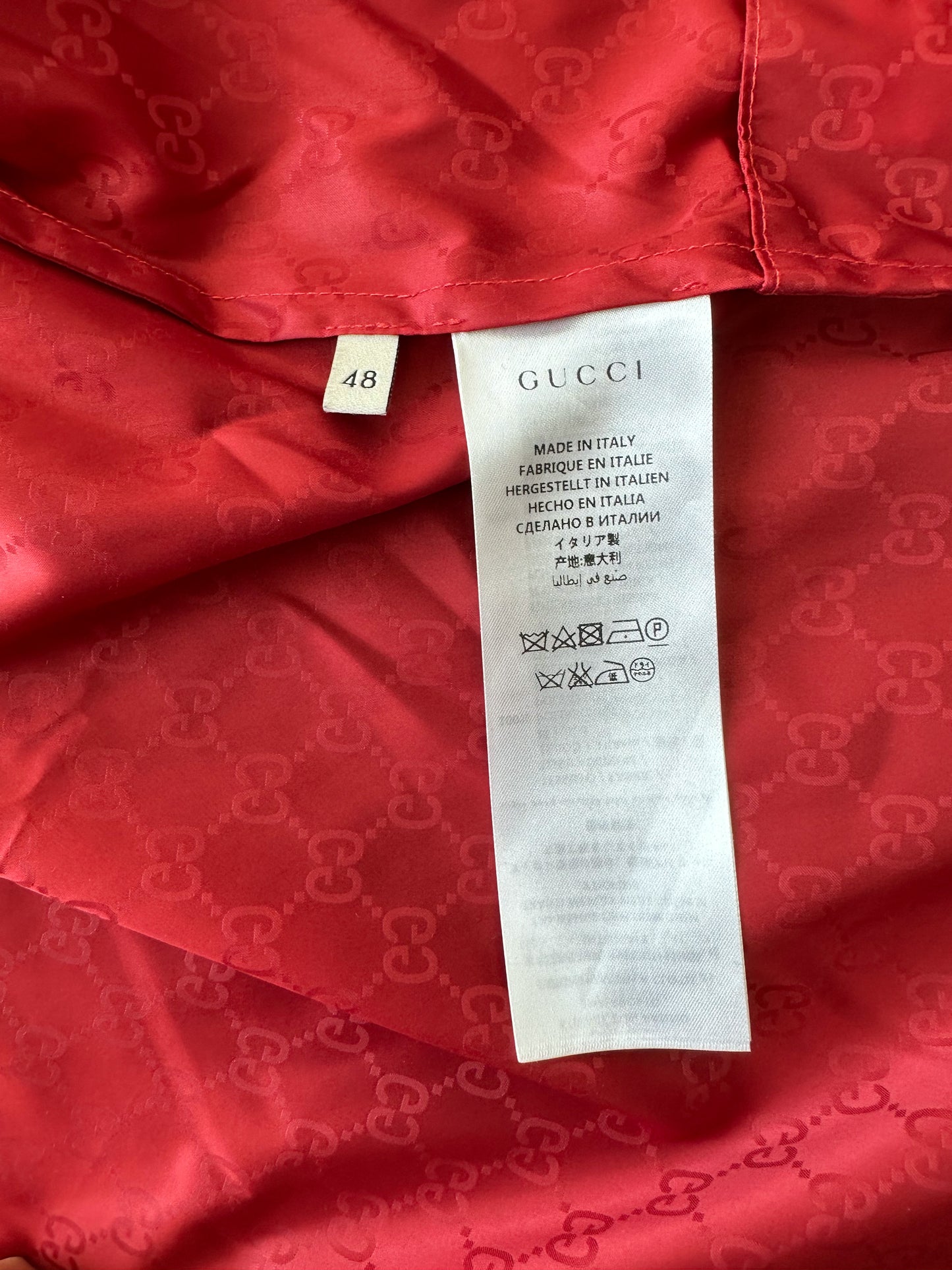 Gucci Red GG Monogram Hooded Bomber Jacket