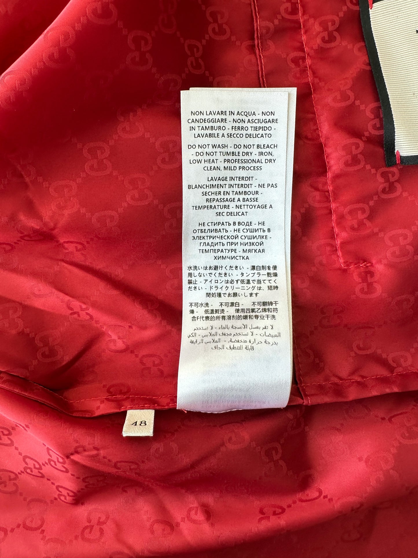 Gucci Red GG Monogram Hooded Bomber Jacket