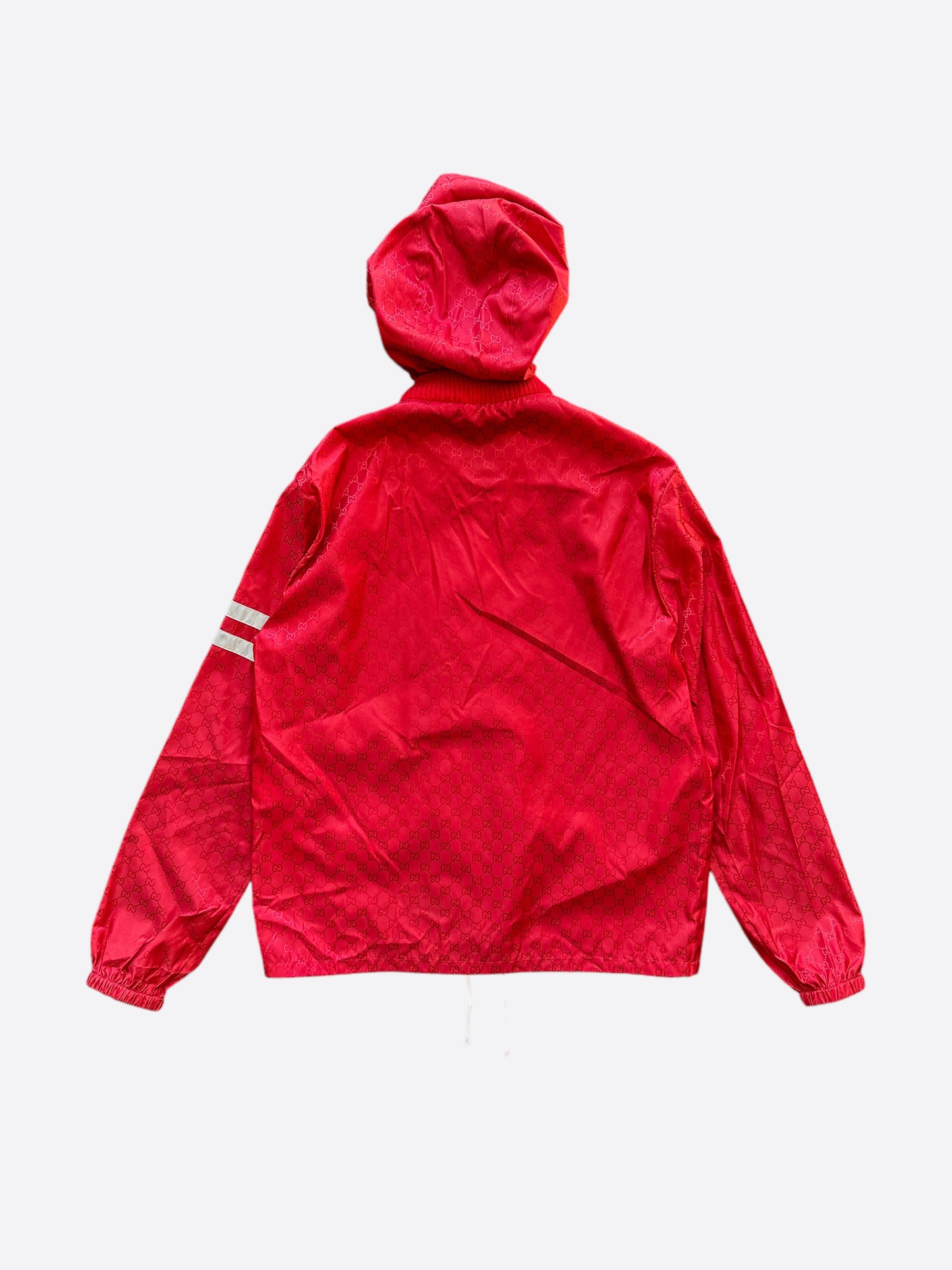 Gucci Red GG Monogram Hooded Bomber Jacket