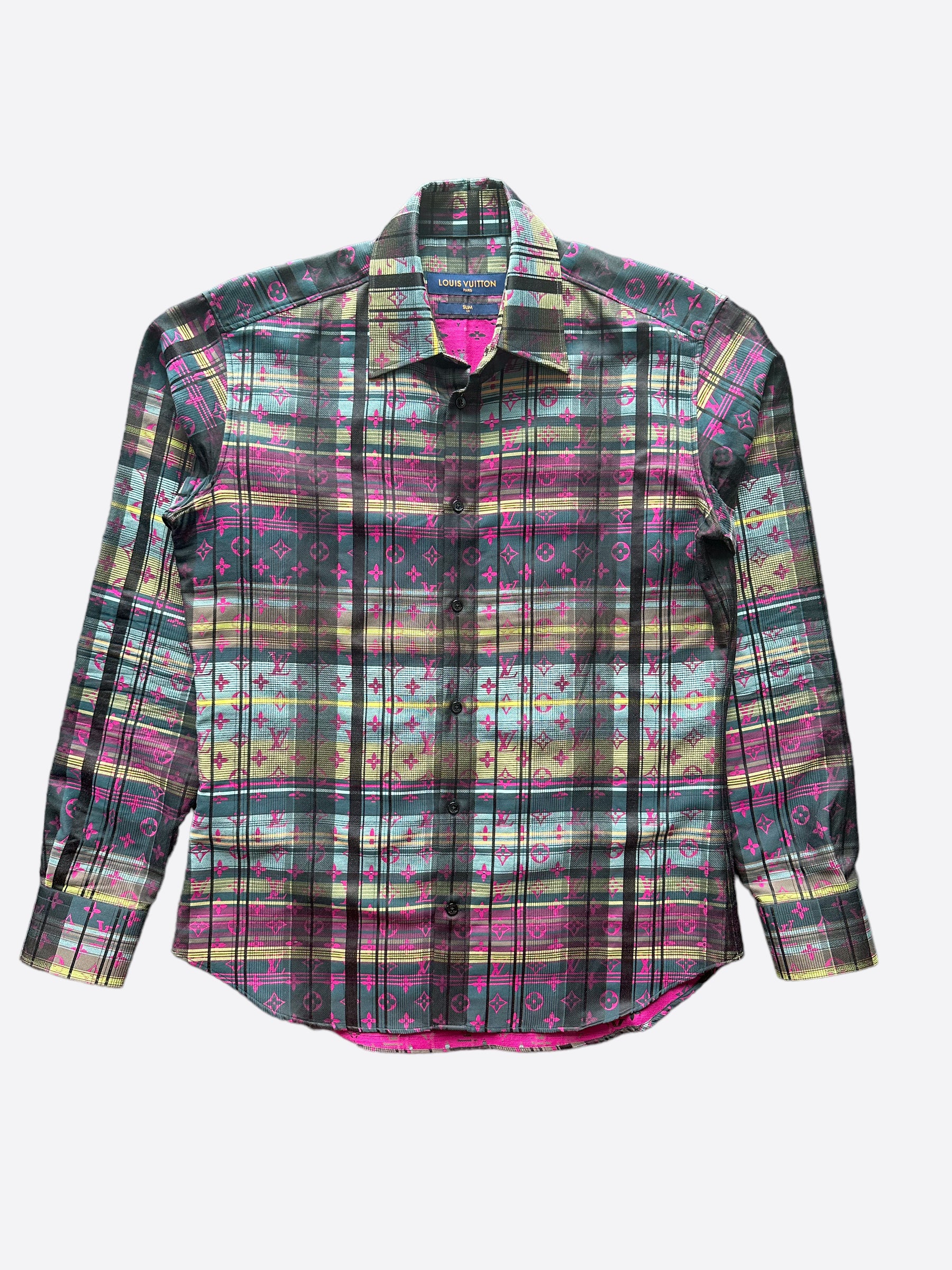 Louis Vuitton Plaid & Pink Monogram Button Up Shirt Louis Vuitton Plaid & Pink Monogram Button Up Shirt