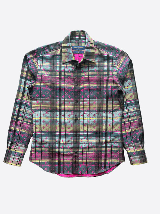 Louis Vuitton Plaid & Pink Monogram Button Up Shirt