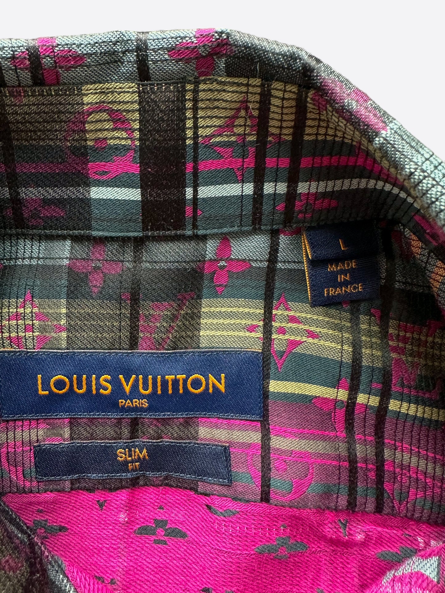 Louis Vuitton Plaid & Pink Monogram Button Up Shirt
