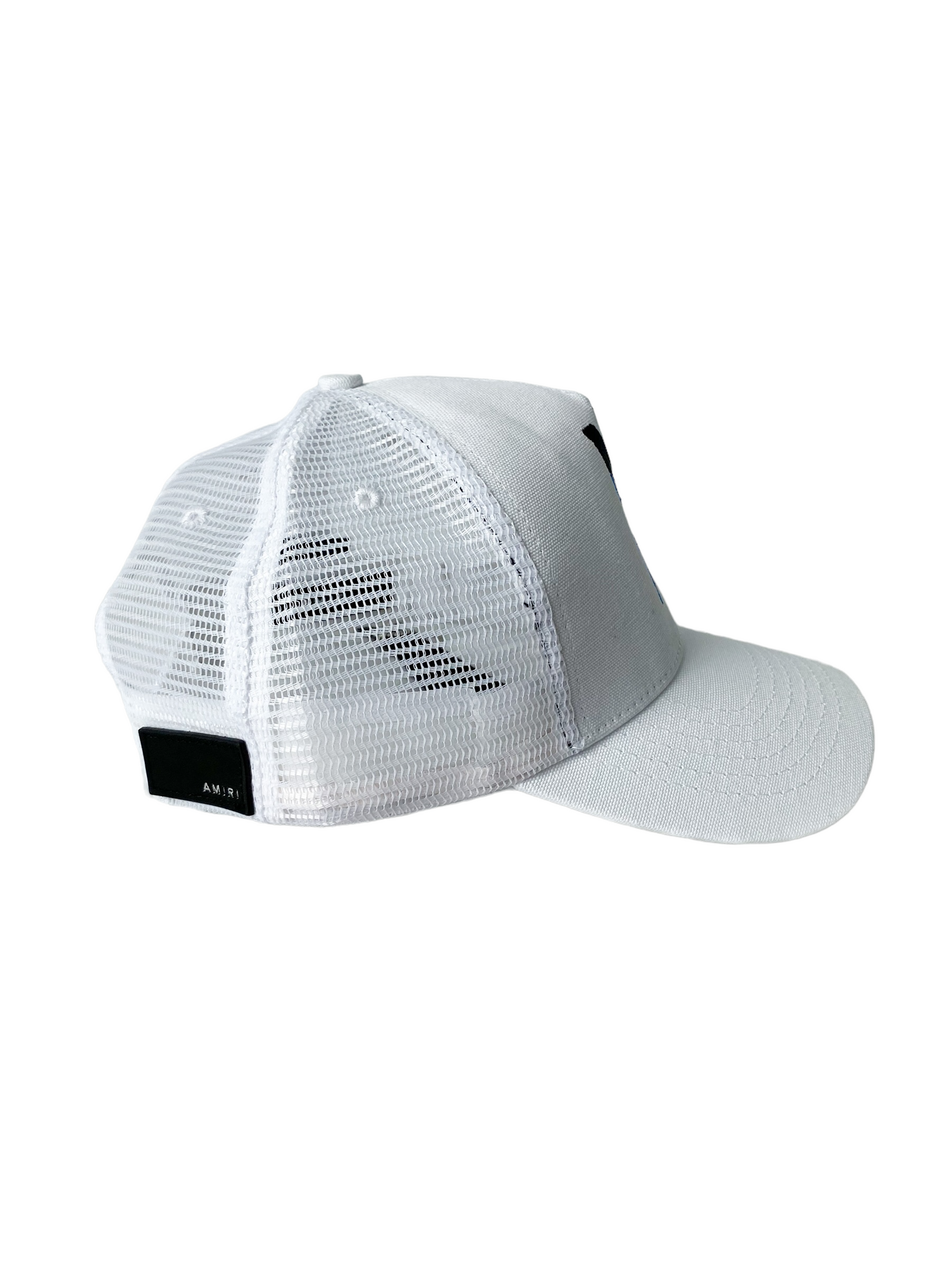 Amiri White MA Logo Paint Drip Trucker Hat