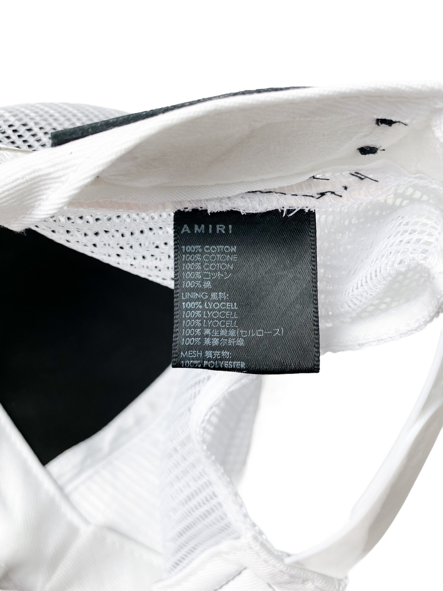 Amiri White MA Logo Paint Drip Trucker Hat