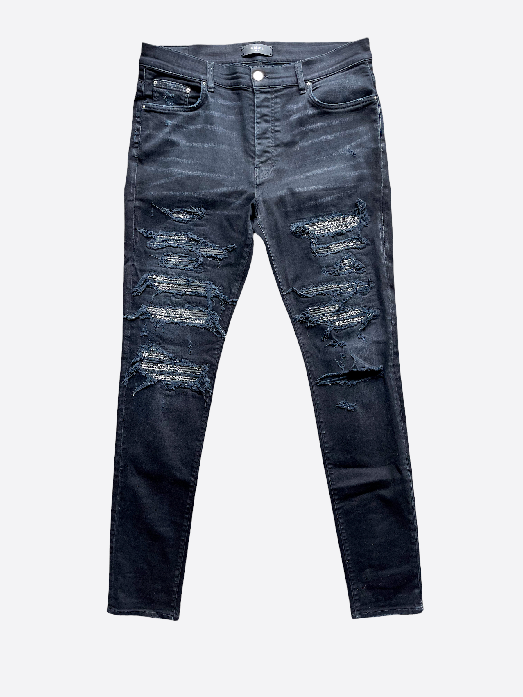 Amiri 'mx1' Bandana Patch Ripped Skinny Jeans in Blue for Men